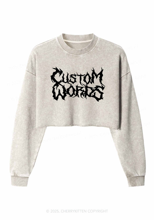Custom Text Punk Font Y2K Crop Washed Sweatshirts Cherrykitten