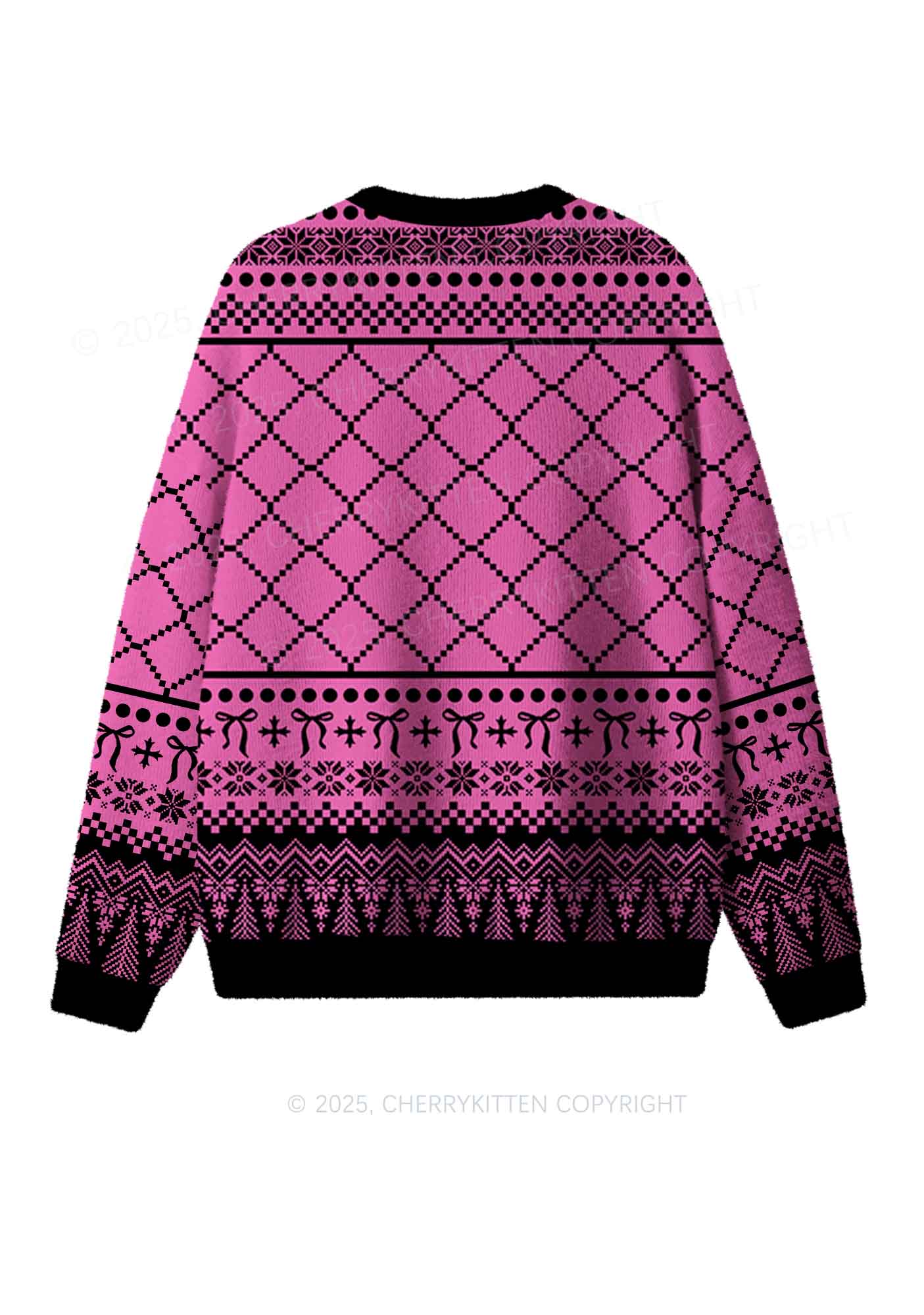 Awake But At What Cost Y2K Christmas Knit Sweatshirt Cherrykitten