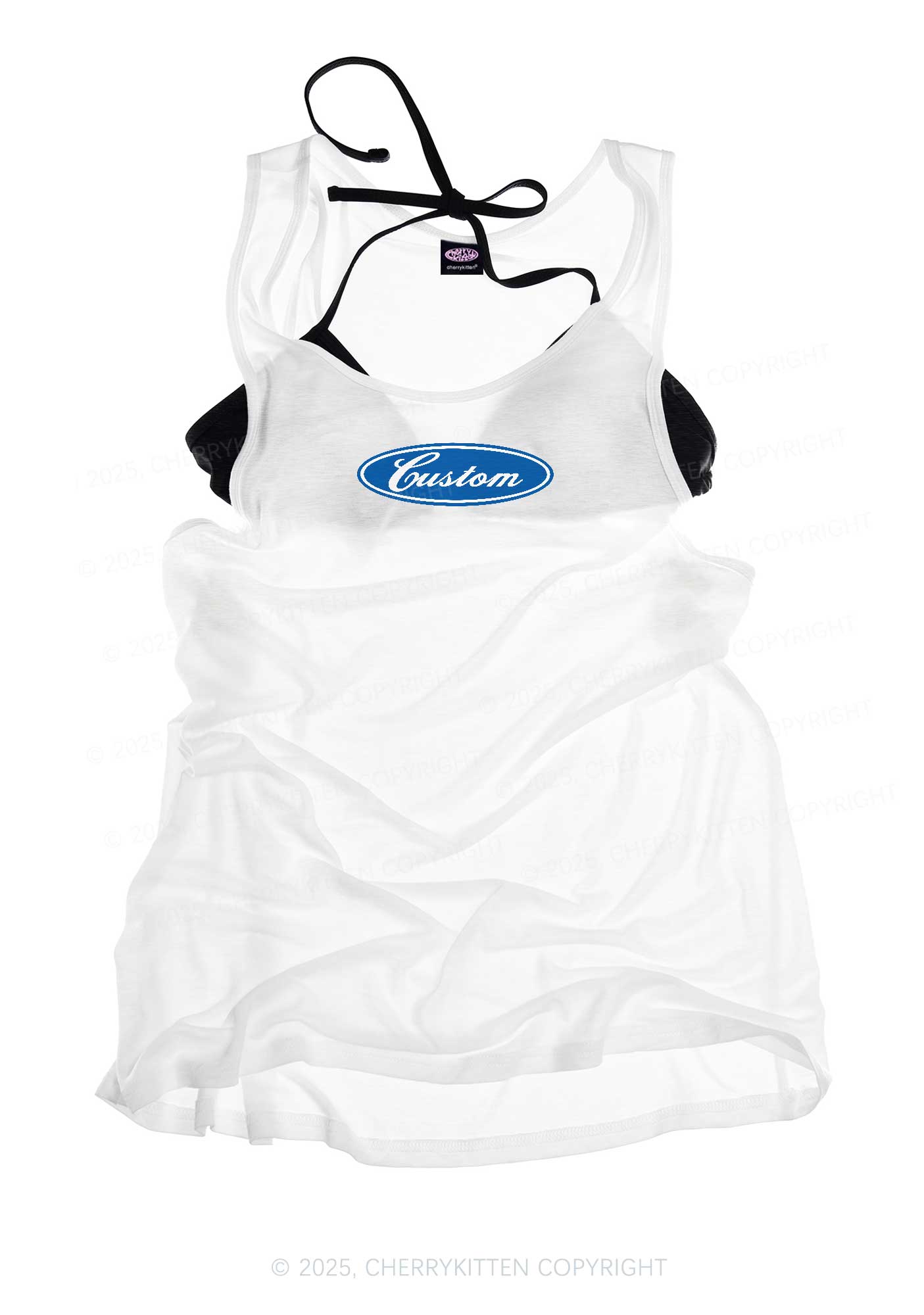 Oval Custom Text Y2K Sheer Boyfriend Tank Cherrykitten