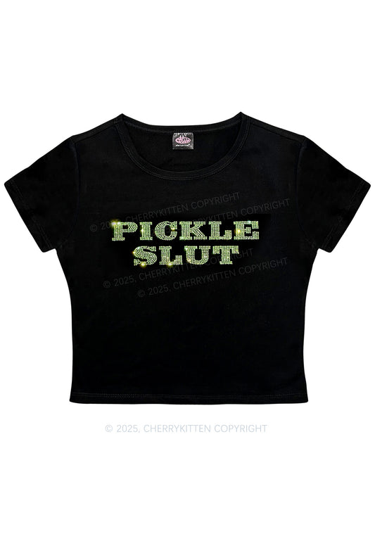 Rhinestone Pickle Slxt Y2K Baby Tee Cherrykitten