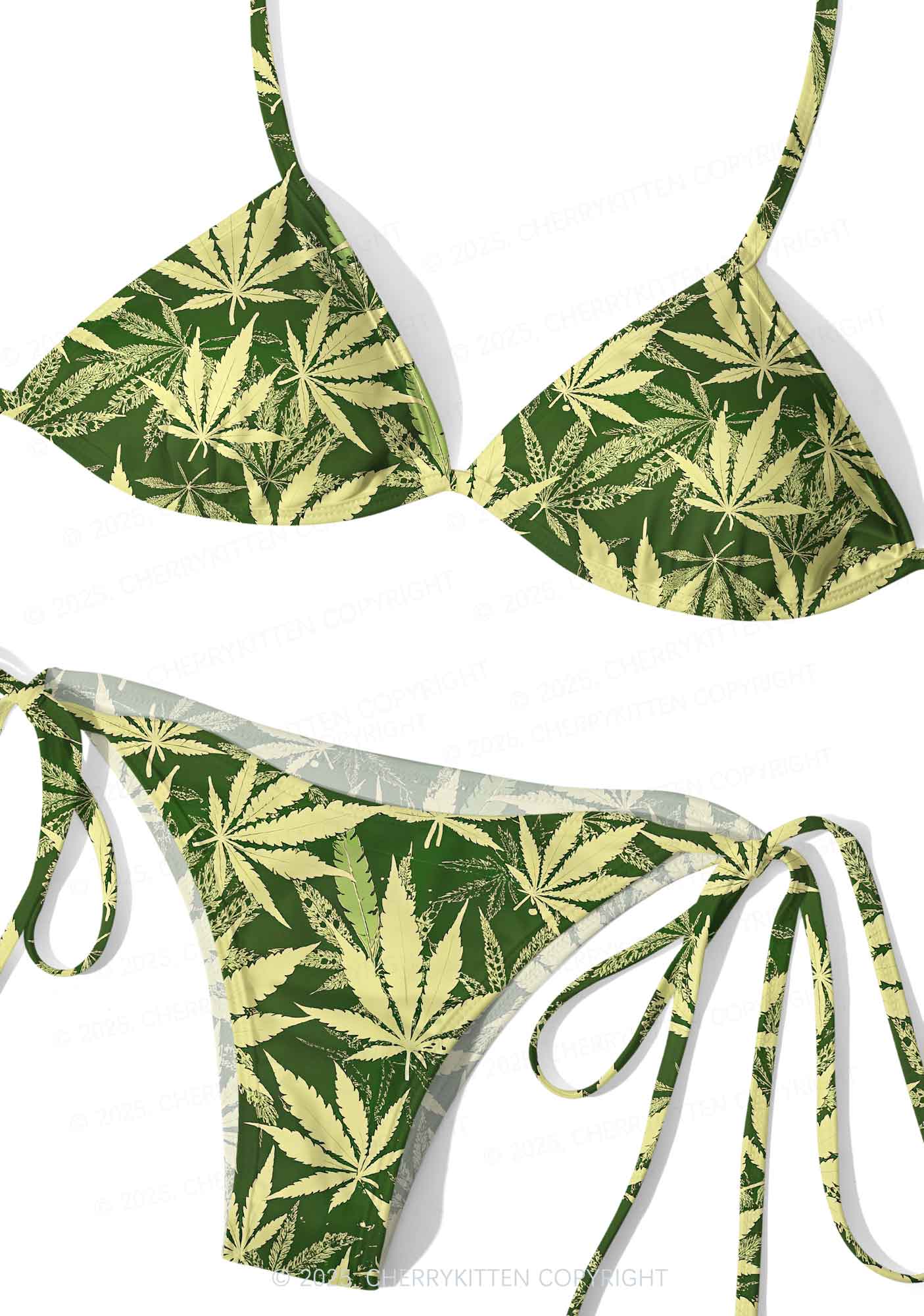 Yellow Leaf Y2K Print Bikini Set Cherrykitten