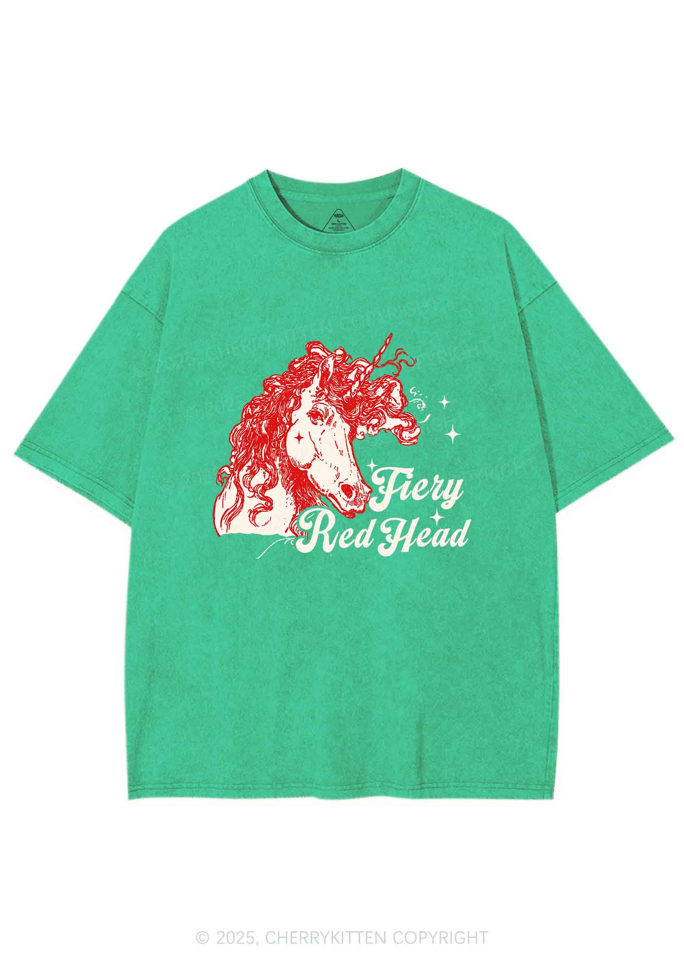 Fiery Red Head Y2K Shirts Washed Tee Cherrykitten