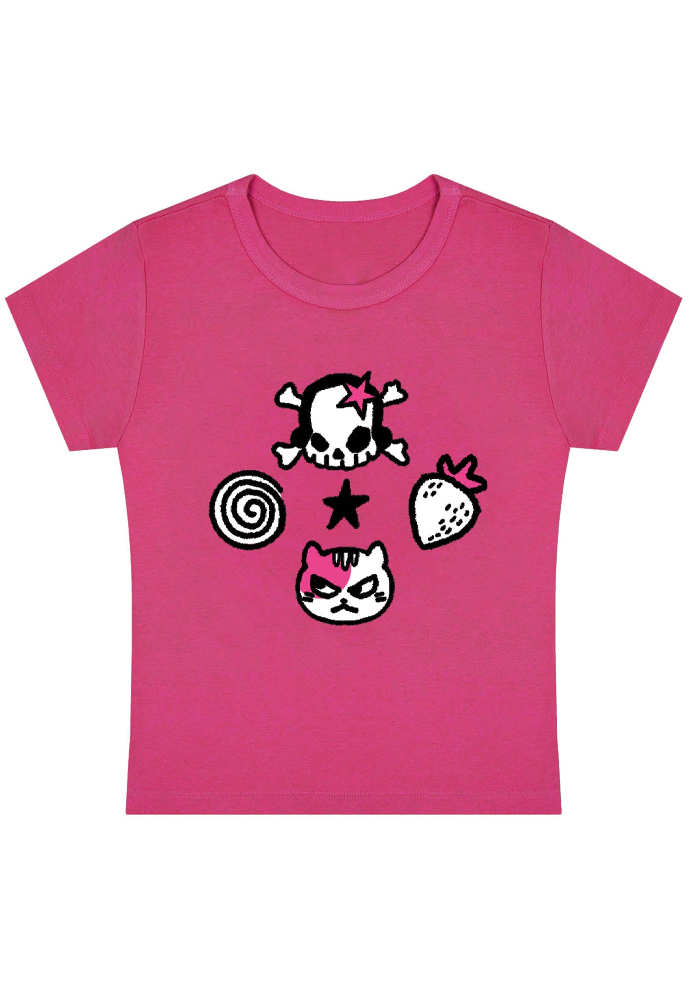 Skull Strawberry Cat Stars Y2K Baby Tee