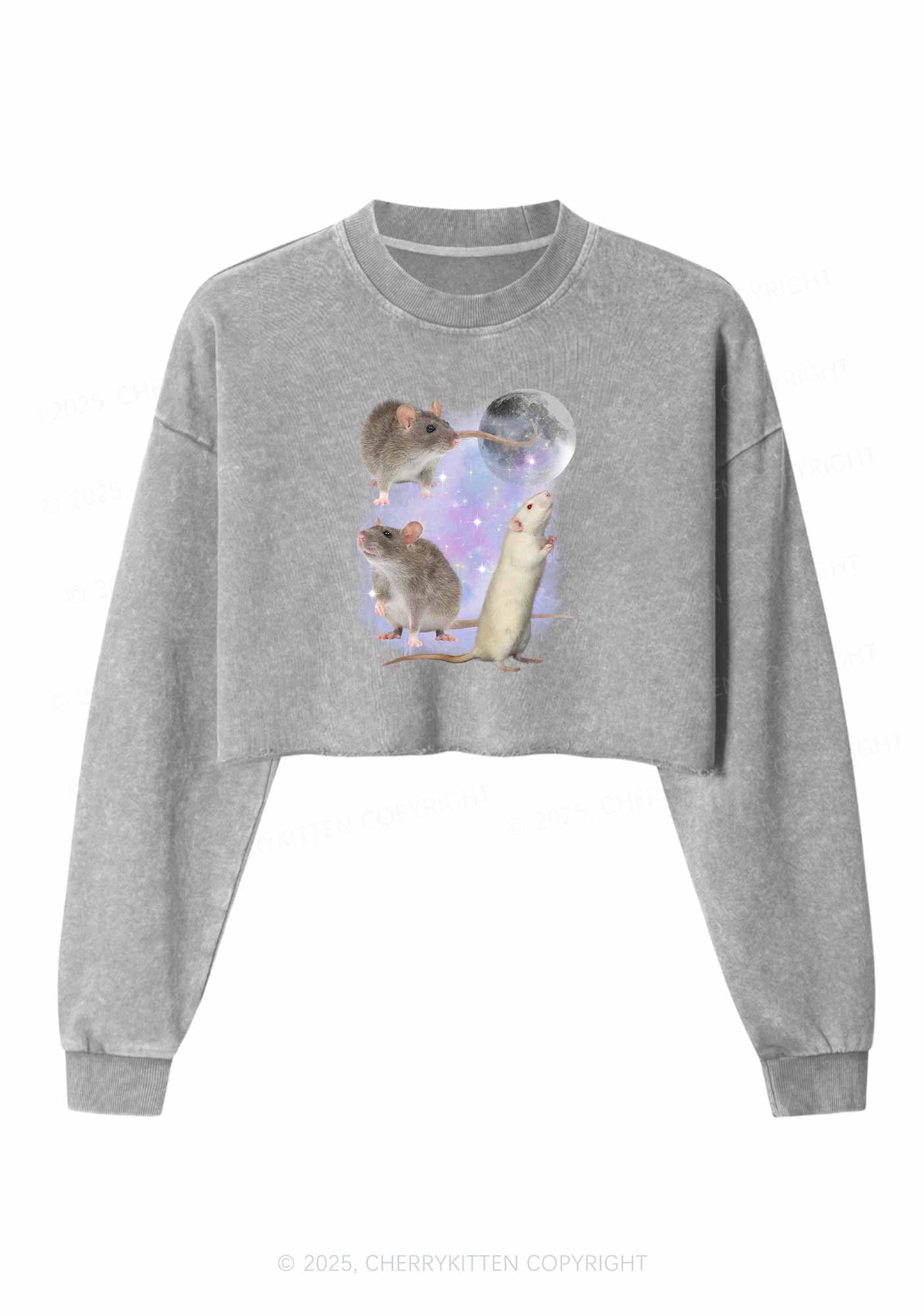 Three Rats Moon Y2K Crop Washed Sweatshirts Cherrykitten