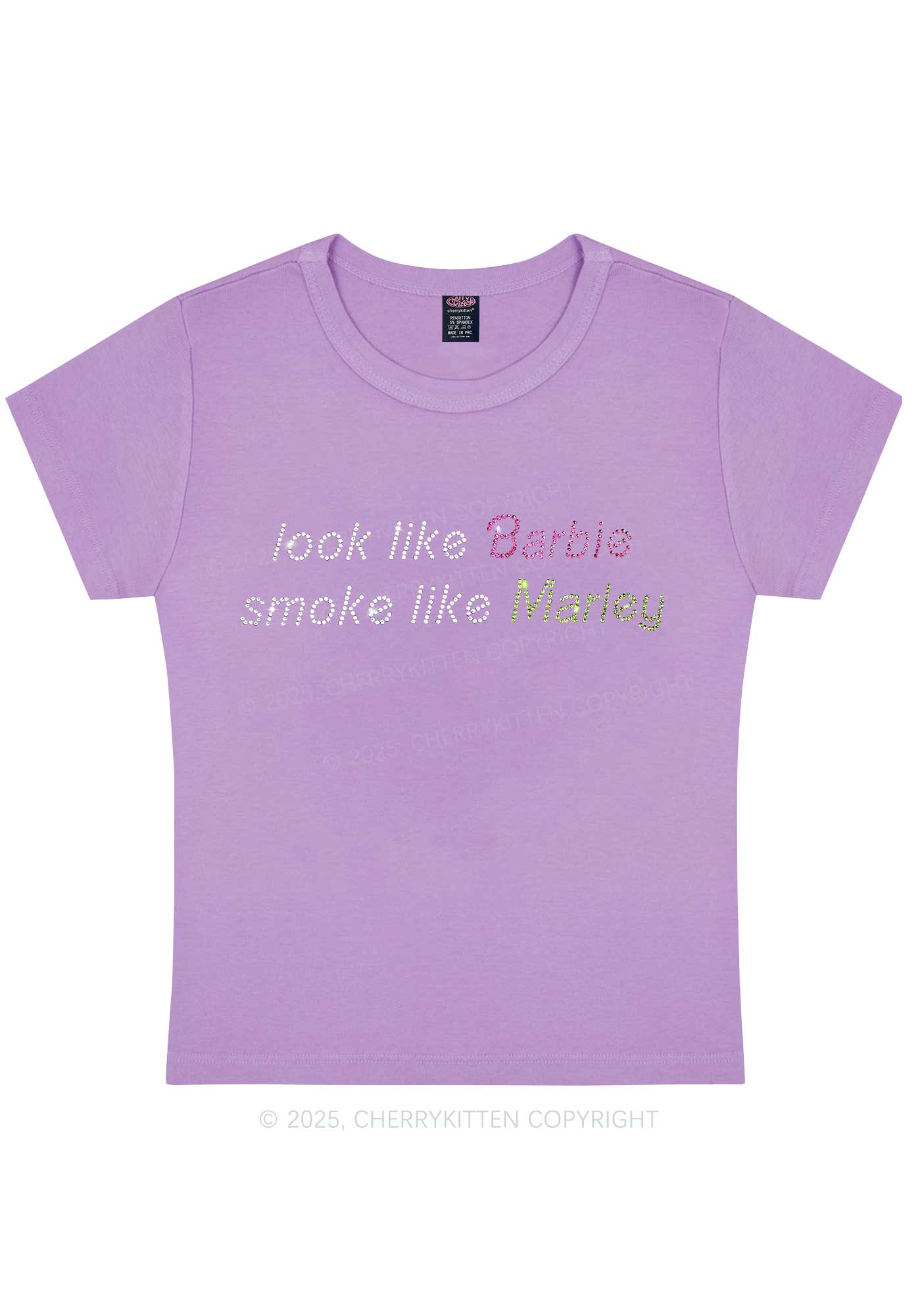 Rhinestone Smoke Like Marley Y2K Baby Tee Cherrykitten