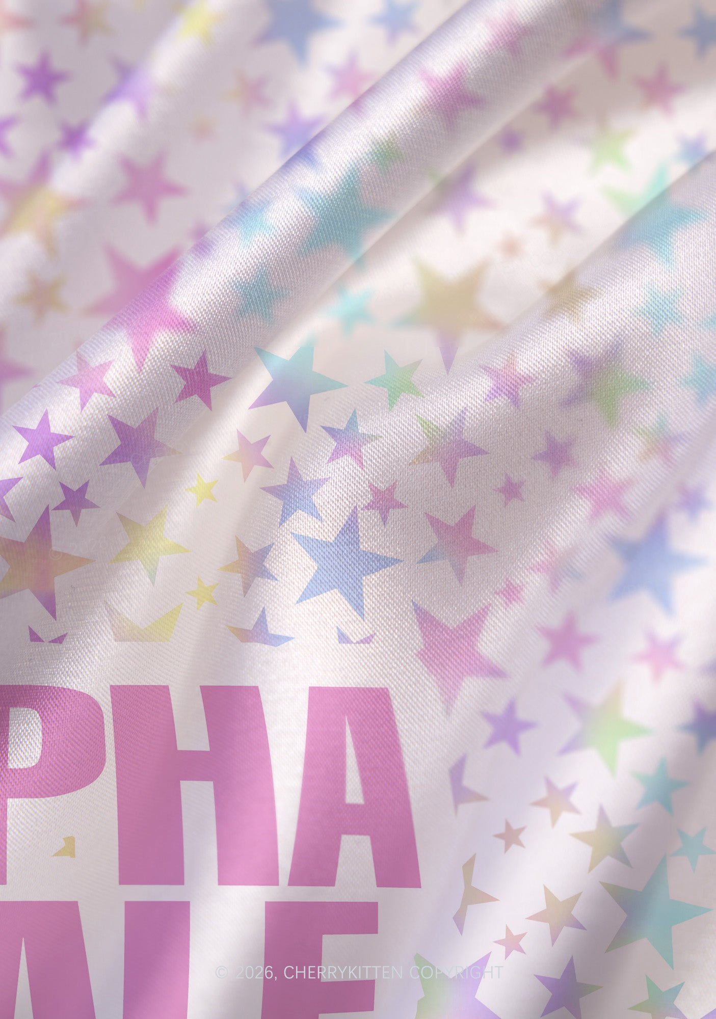 Pastel Star Alpha Male Y2K Print Satin Cowl Neck Slip Dress Cherrykitten