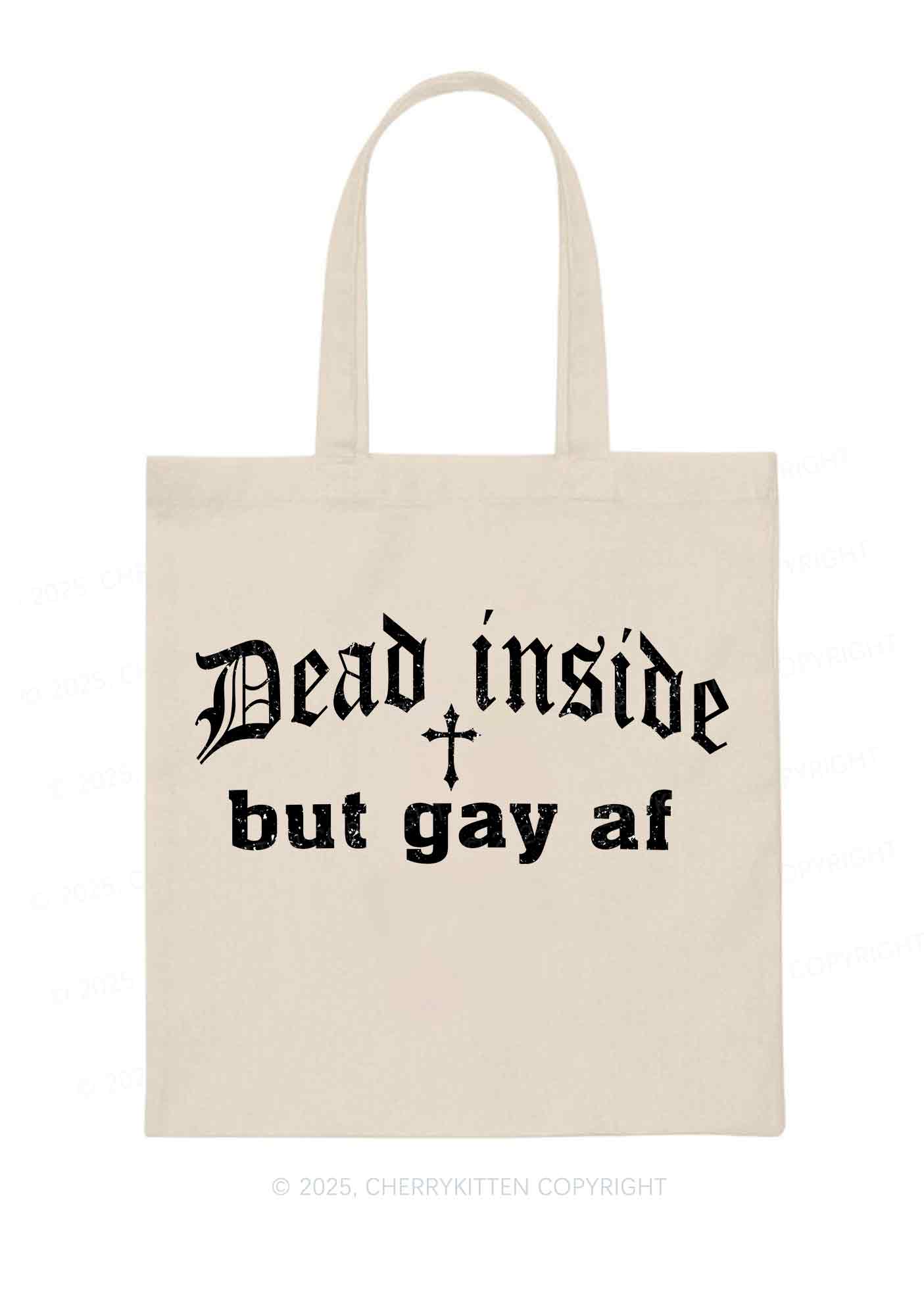 Dead Inside But Gay AF Pride Y2K Canvas Tote Bag Cherrykitten
