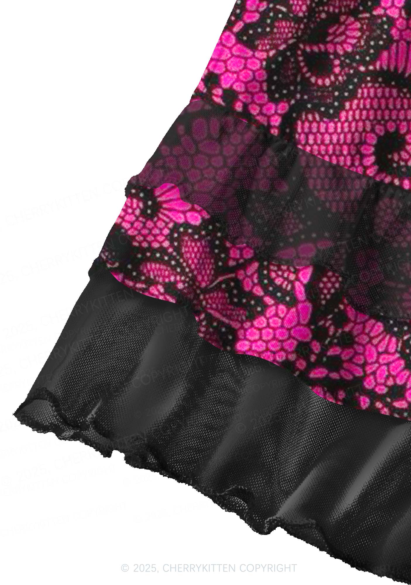 Pink Lace Flowers Y2K Print Mini Layered Skirt Cherrykitten