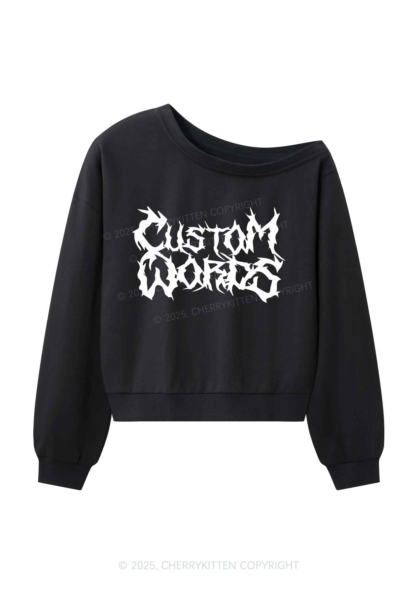 Custom Text Punk Font Y2K Off Shoulder Sweatshirts Cherrykitten