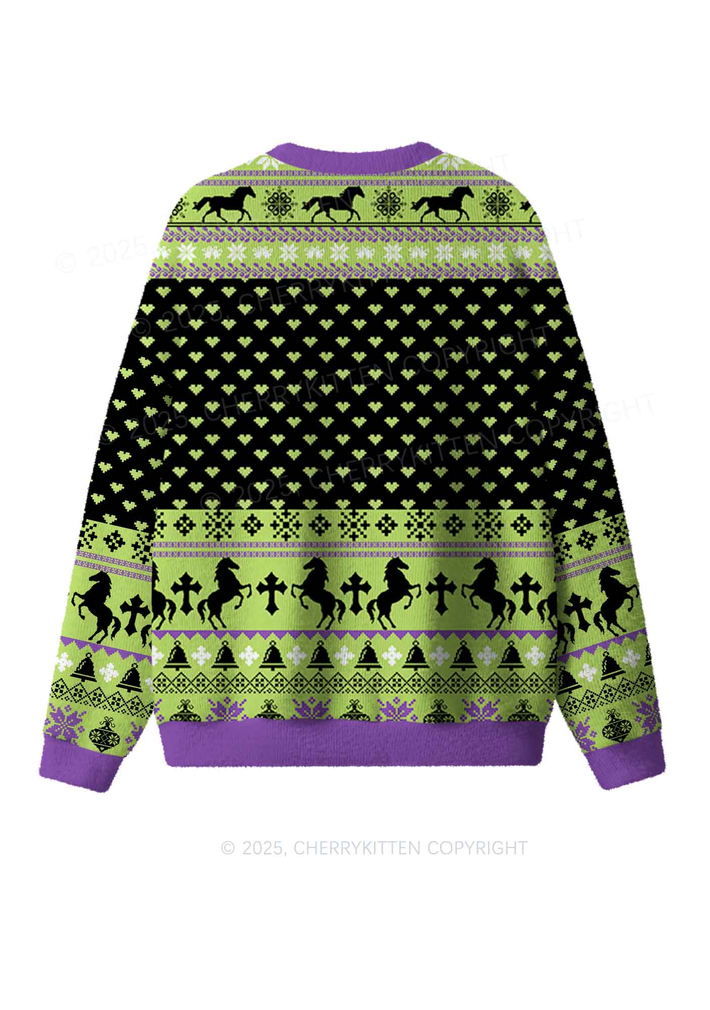 Green K Pony Y2K Christmas Knit Sweatshirt Cherrykitten