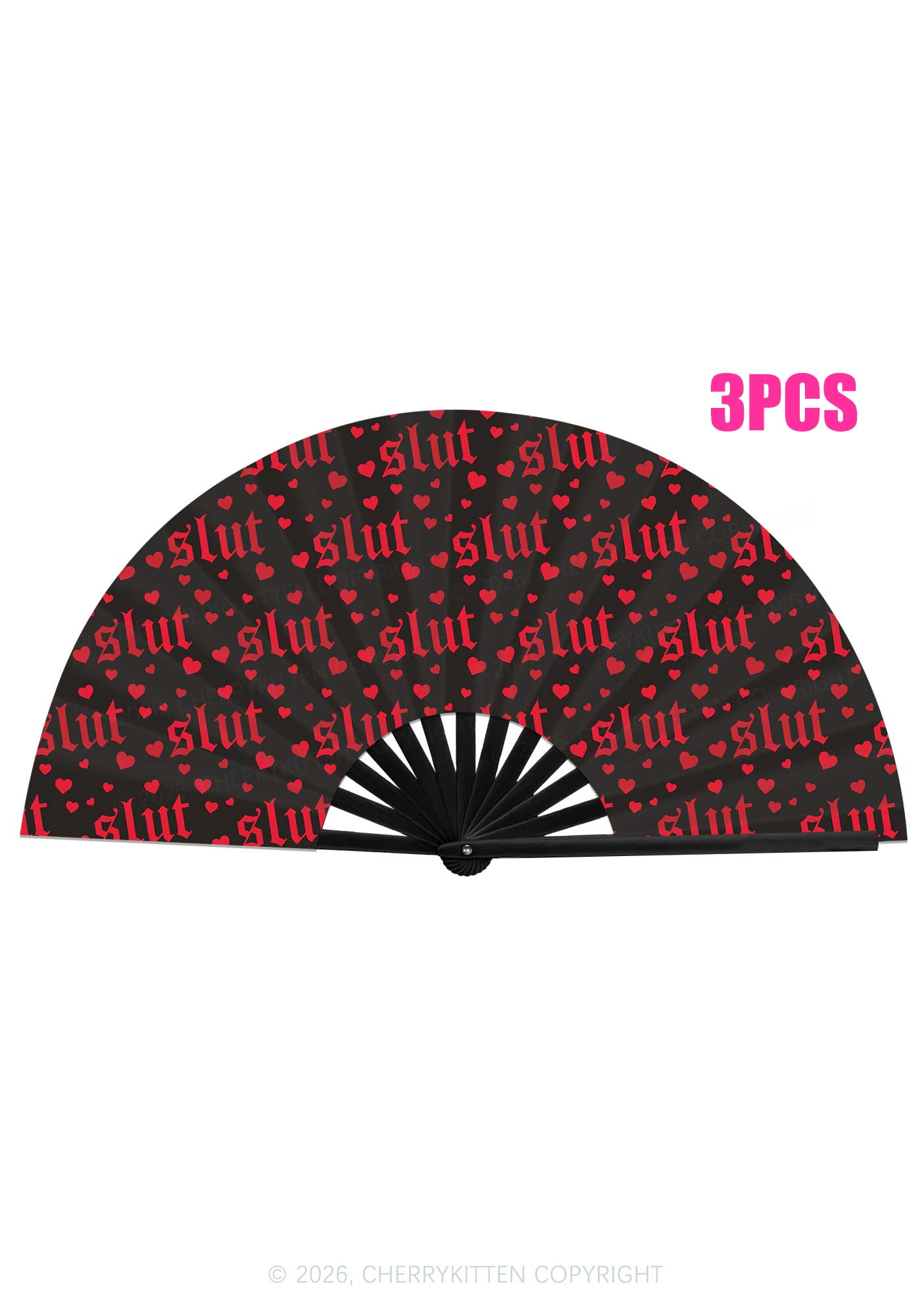 Red Slxt Hearts Y2K Rave Hand Fan Cherrykitten