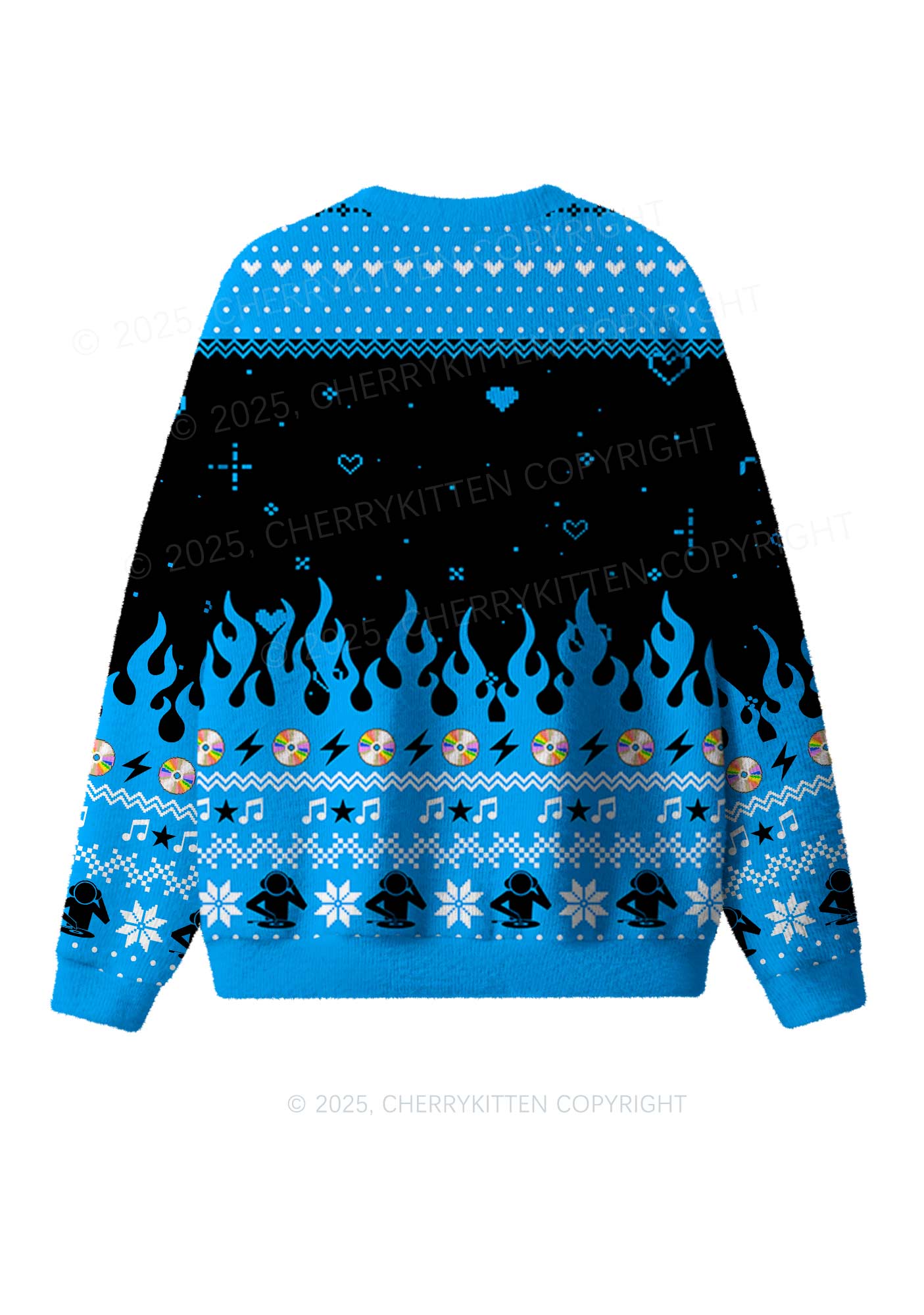 Blue Hot Girls Love Techno Y2K Christmas Knit Sweatshirt Cherrykitten