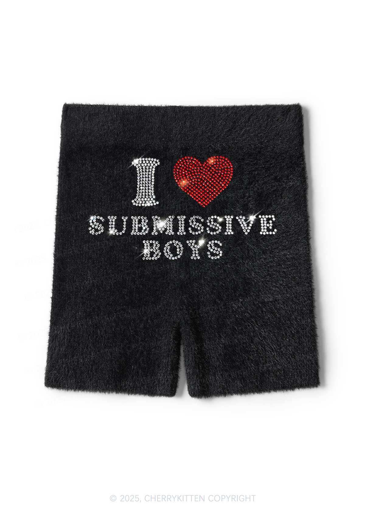 Rhinestone I Love S Boys Y2K Fluffy Shorts Cherrykitten