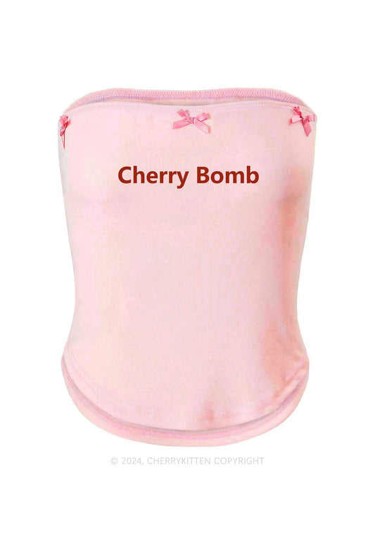 Cherry Bomb Y2K Pink Bow Tie Tube Top Cherrykitten