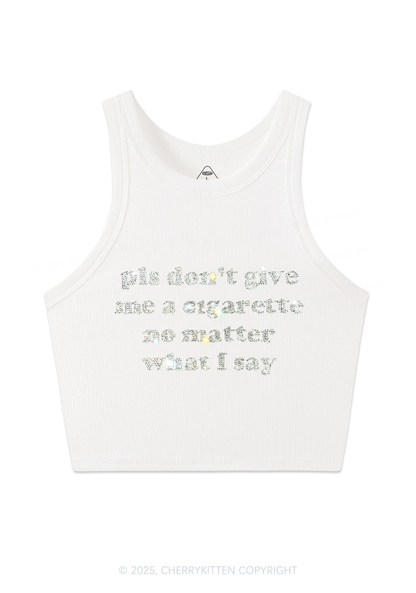 Rhinestone Dont Give Me Cigarette Y2K Crop Tank Top Cherrykitten