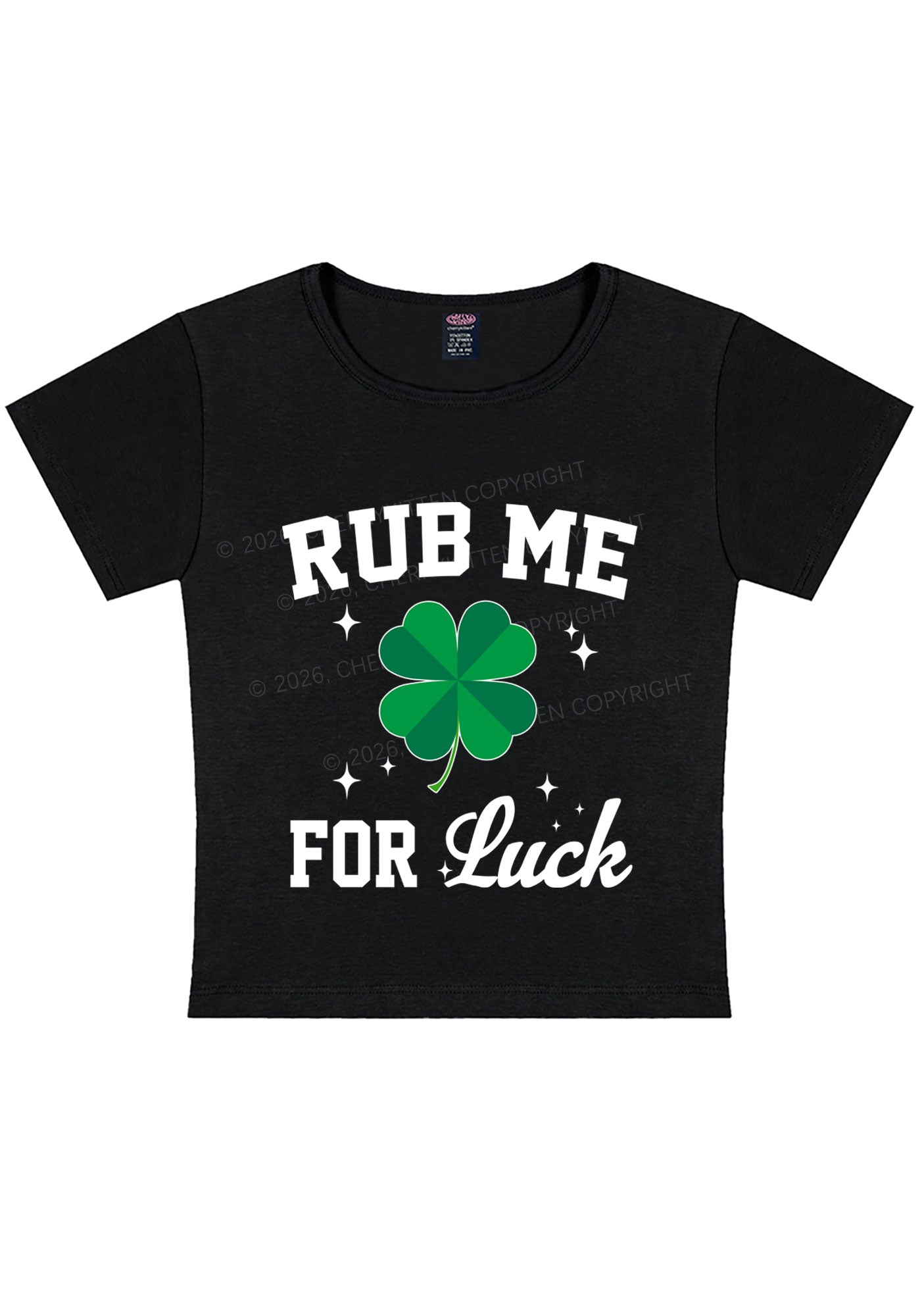 Rub Me For Luck St Patricks Y2K Baby Tee Cherrykitten