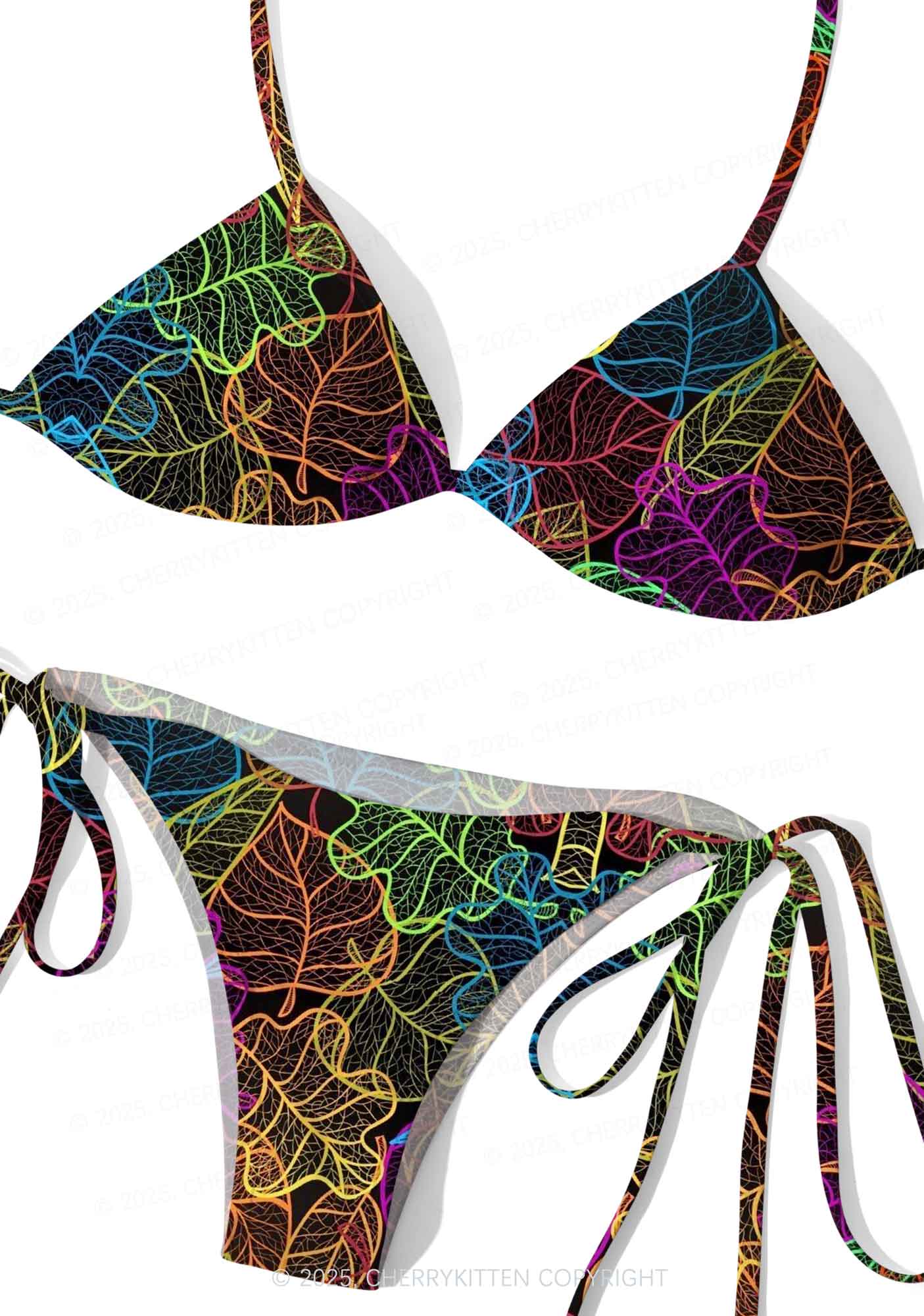 Rainbow Leaf Veins Y2K Print Bikini Set Cherrykitten