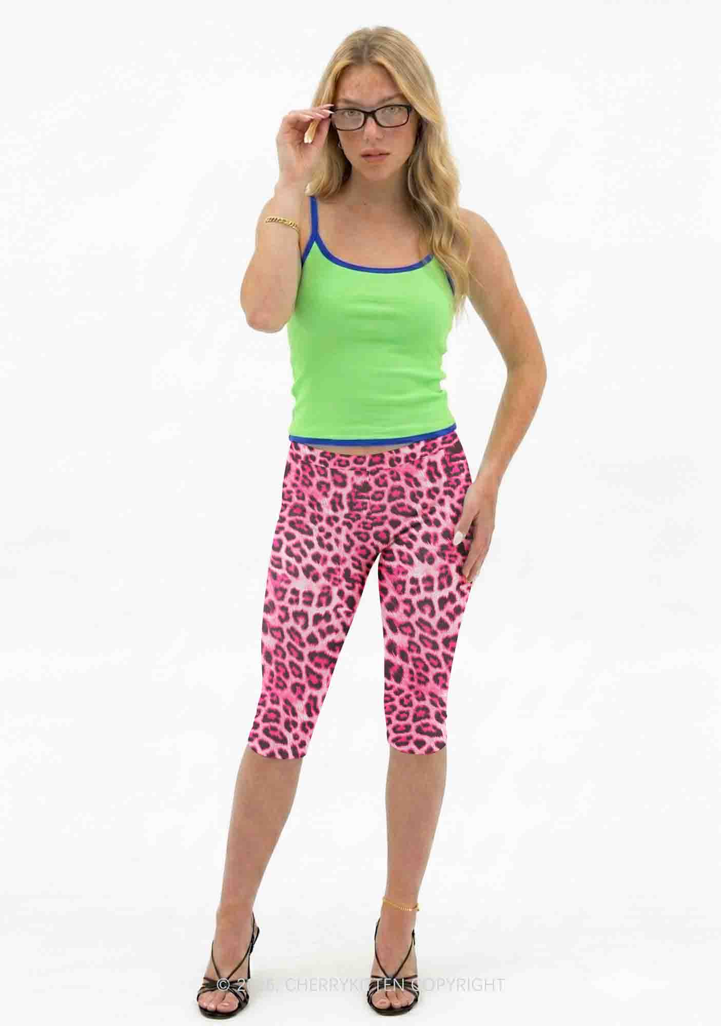 Pink Leopard Y2K Print Capri Pants Cherrykitten