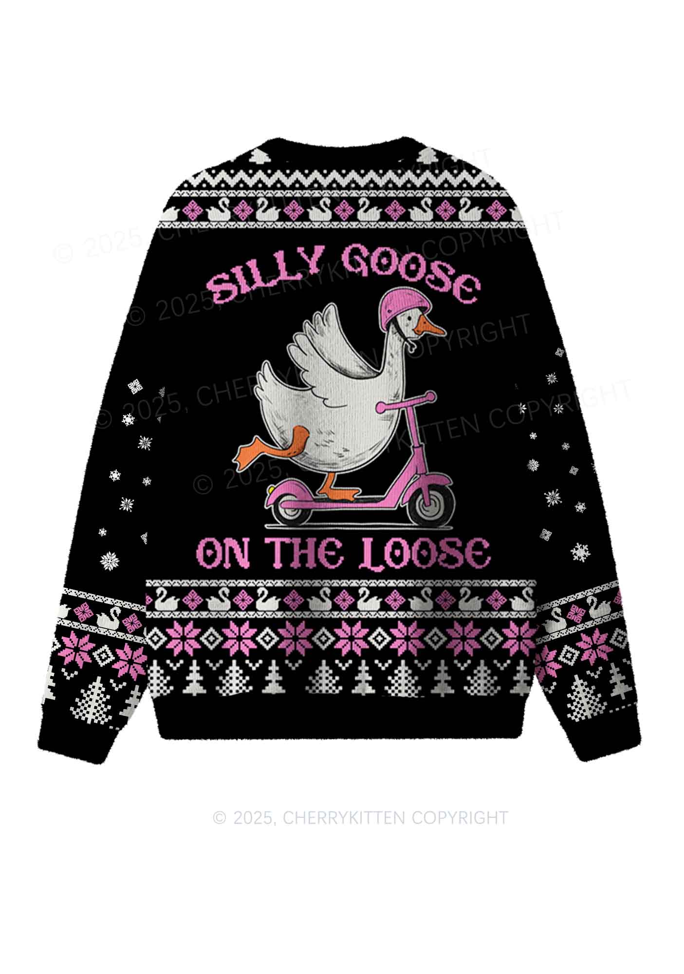Silly Goose On the Loose Y2K Christmas Knit Sweatshirt Cherrykitten