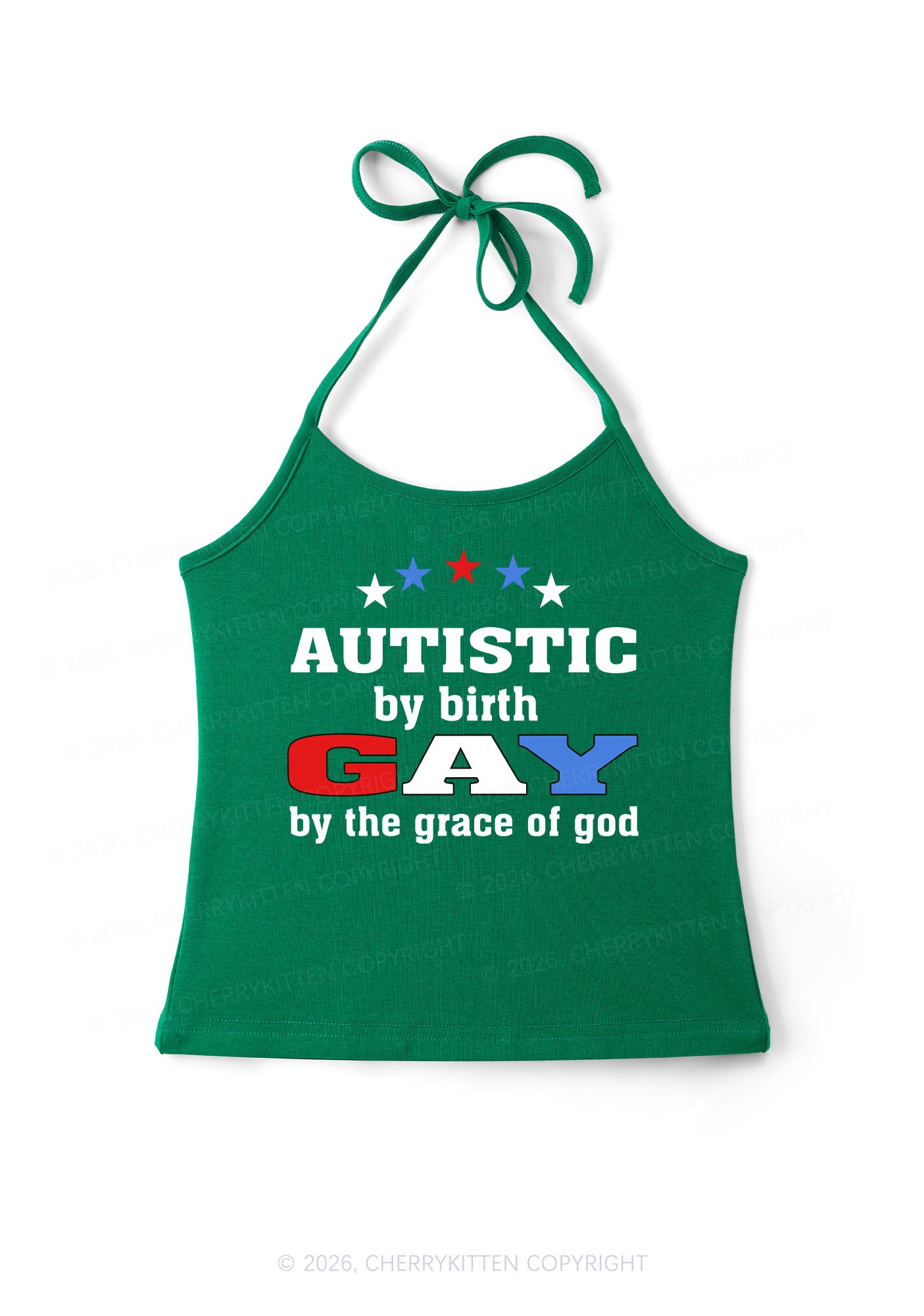 Autistic By Birth Gay Pride Y2K Halter Neck Cami Cherrykitten