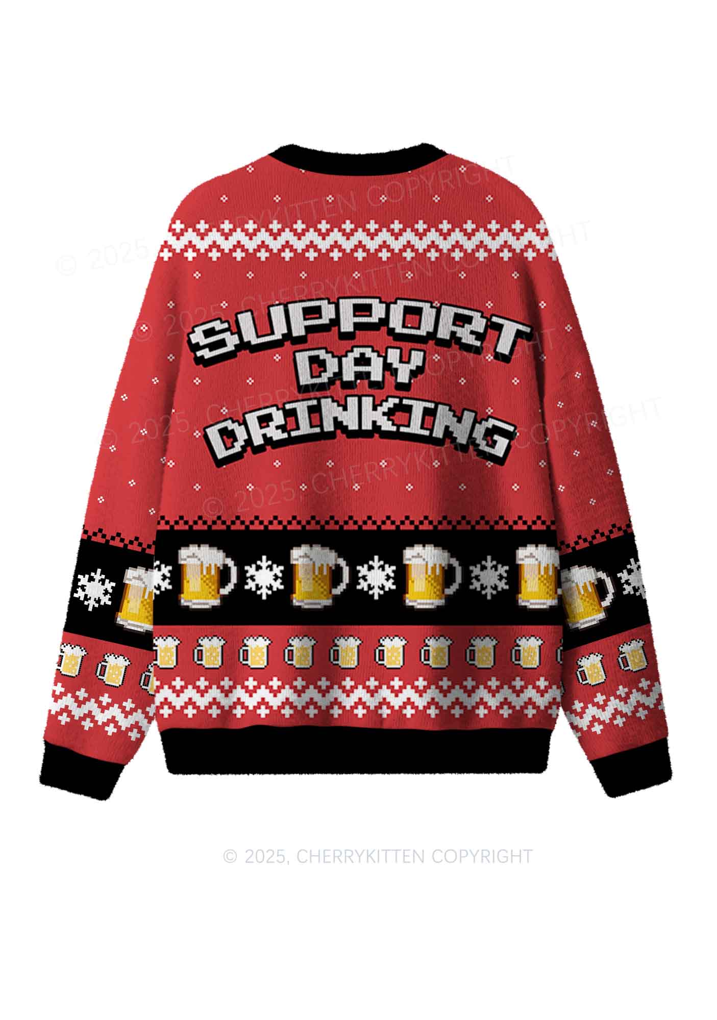 Support Day Drinking Y2K Christmas Knit Sweatshirt Cherrykitten