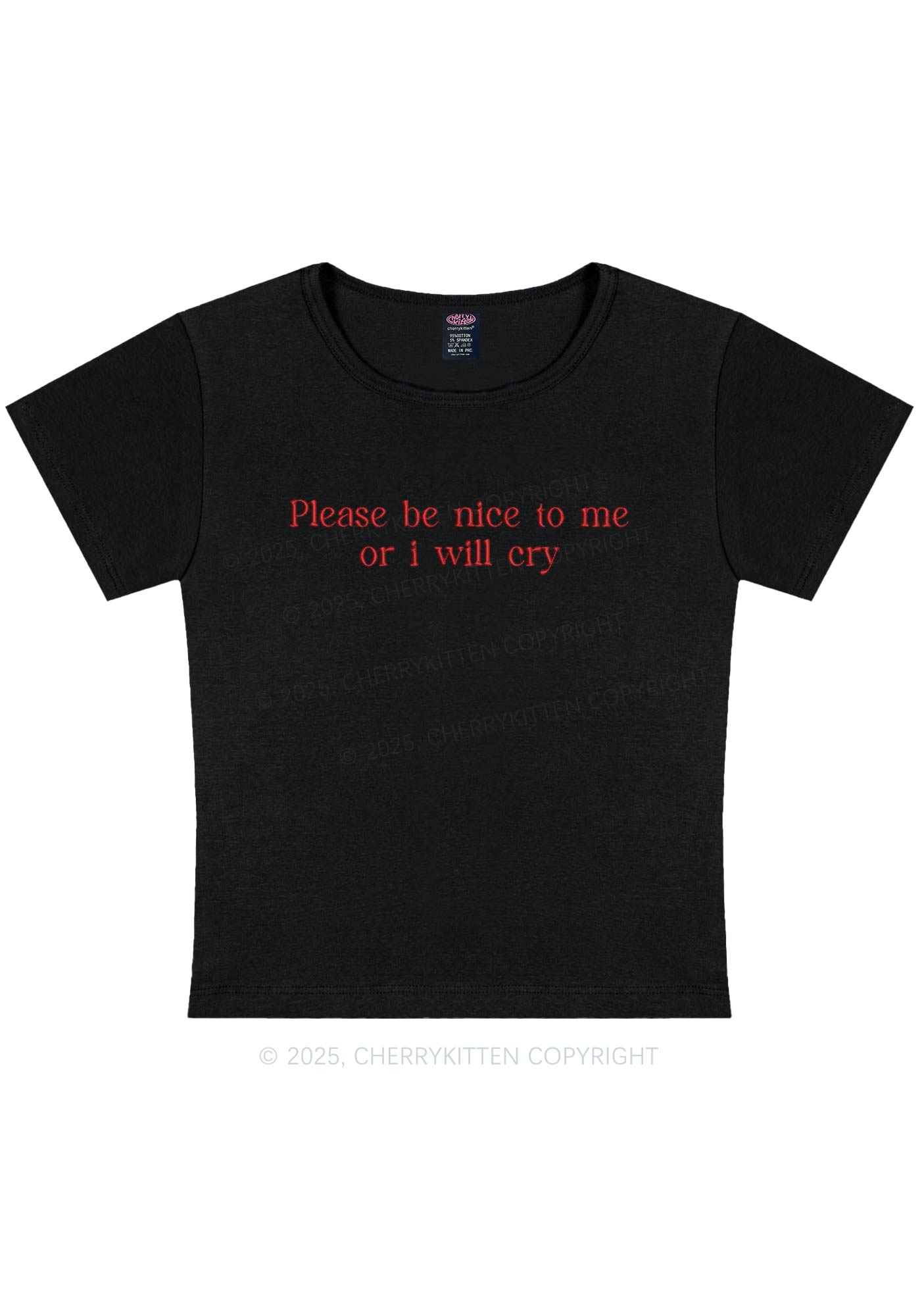 Embroidered Please Be Nice To Me Y2K Baby Tee Cherrykitten