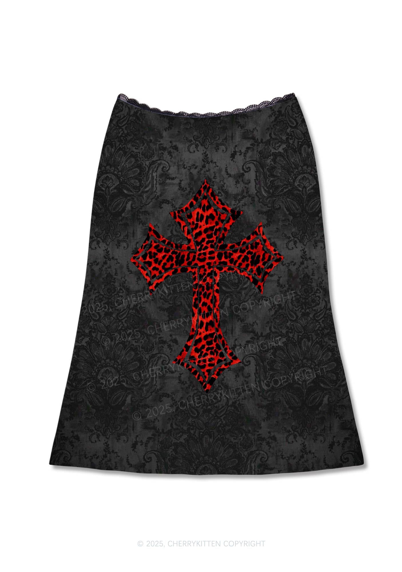 Dark Leopard CrossY2K Print Midi Skirt Cherrykitten