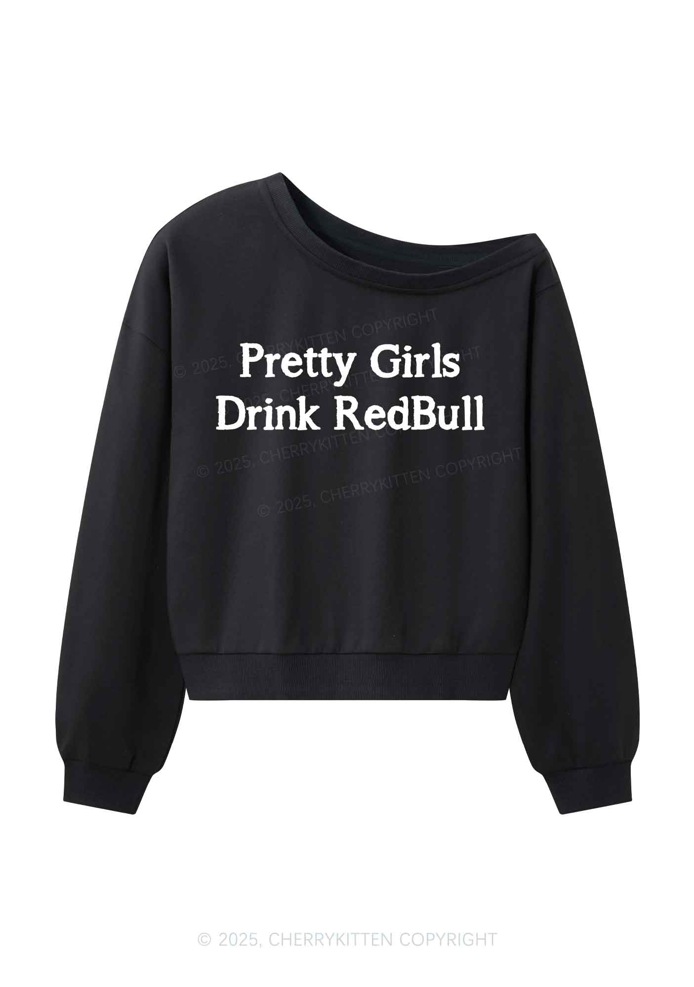 Pretty Girls Drink Redbull Y2K Off Shoulder Sweatshirts Cherrykitten