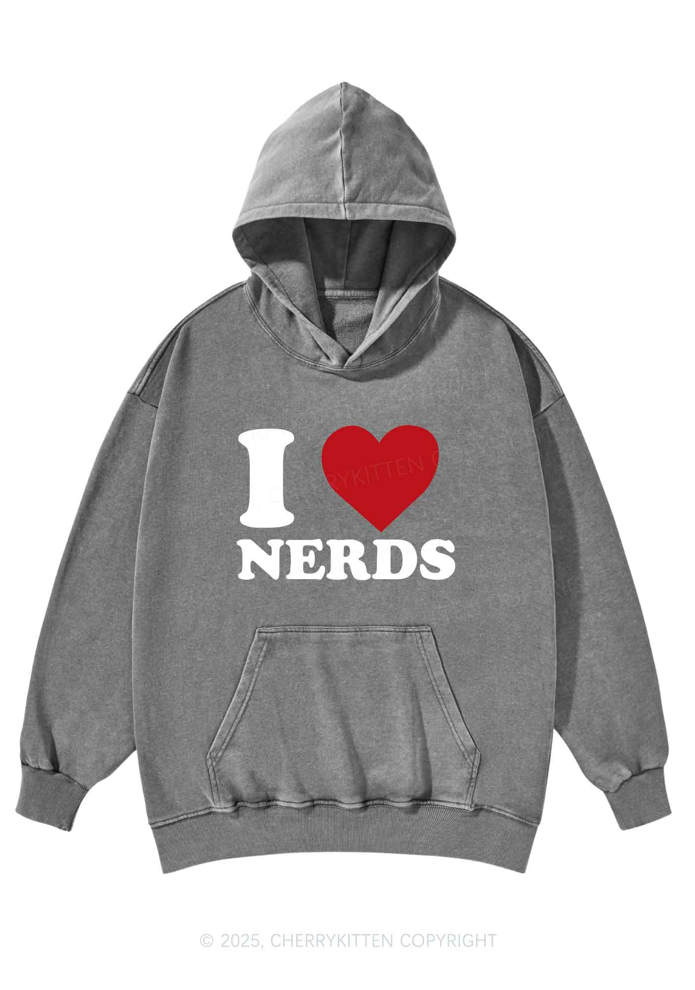 I Love Nerds Y2K Washed Hoodie Cherrykitten