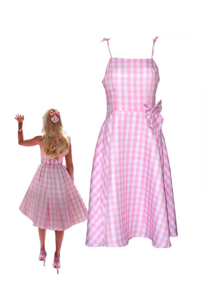 Pink Plaid Barb Halloween Cosplay Costume Dress 4 Pcs Set