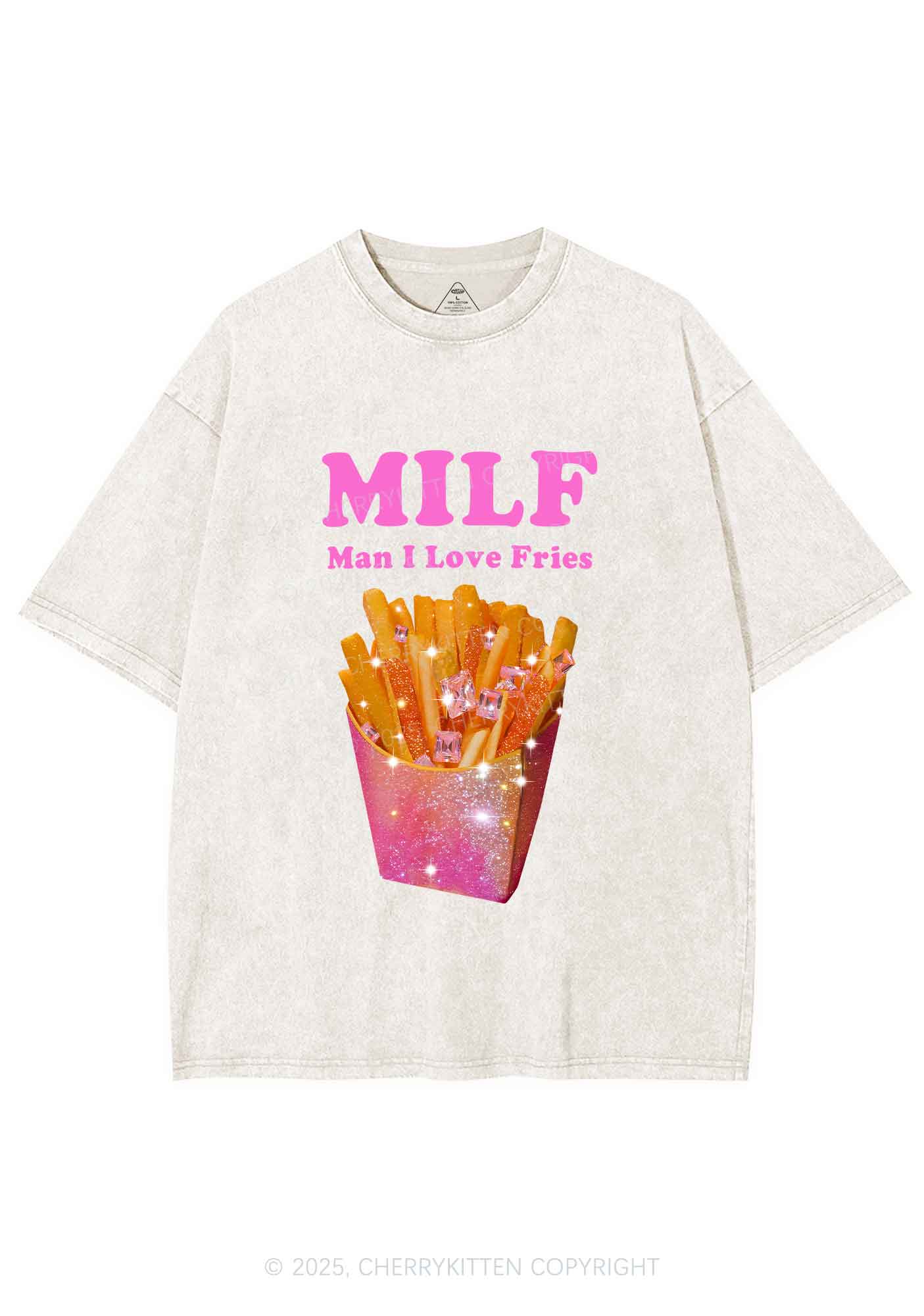 Man I Love Fries Y2K Shirts Washed Tee Cherrykitten