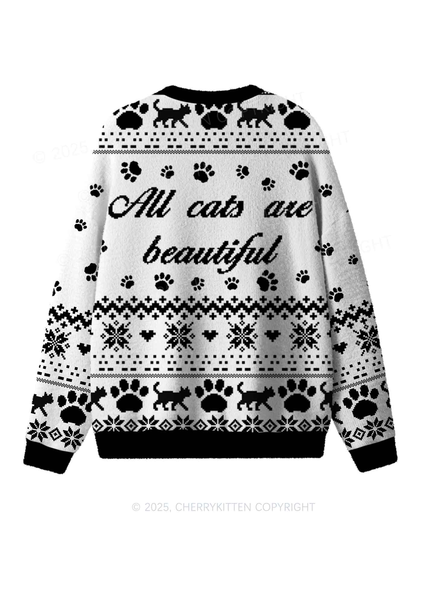 White ACAB Cats Y2K Christmas Knit Sweatshirt Cherrykitten