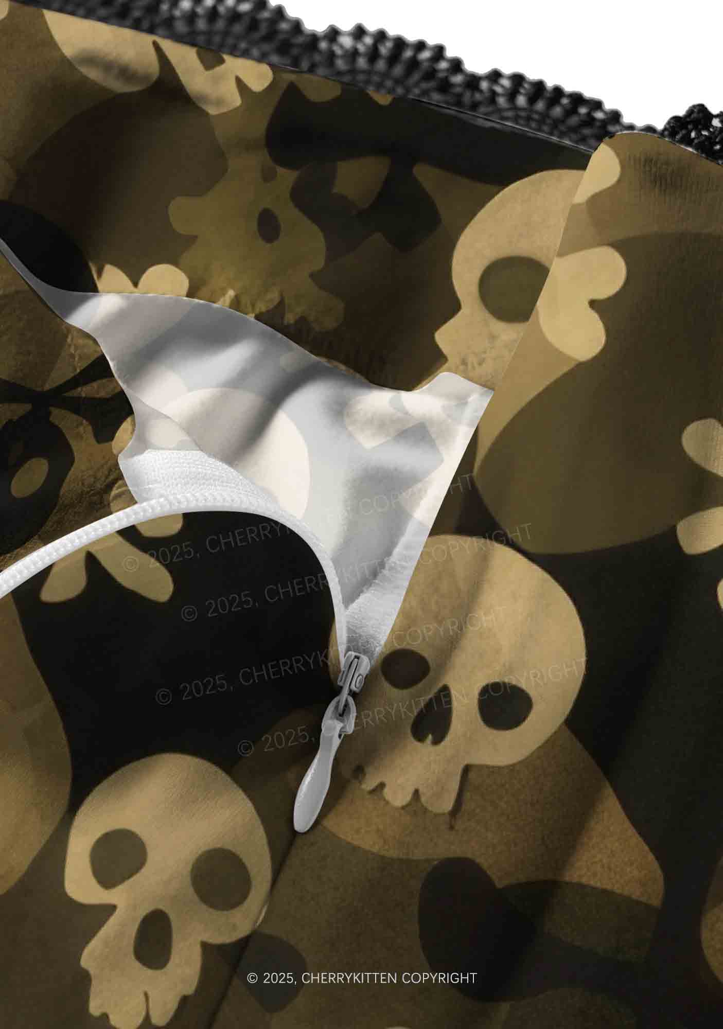 Halloween Camouflage Skulls Y2K Print Midi Skirt Cherrykitten