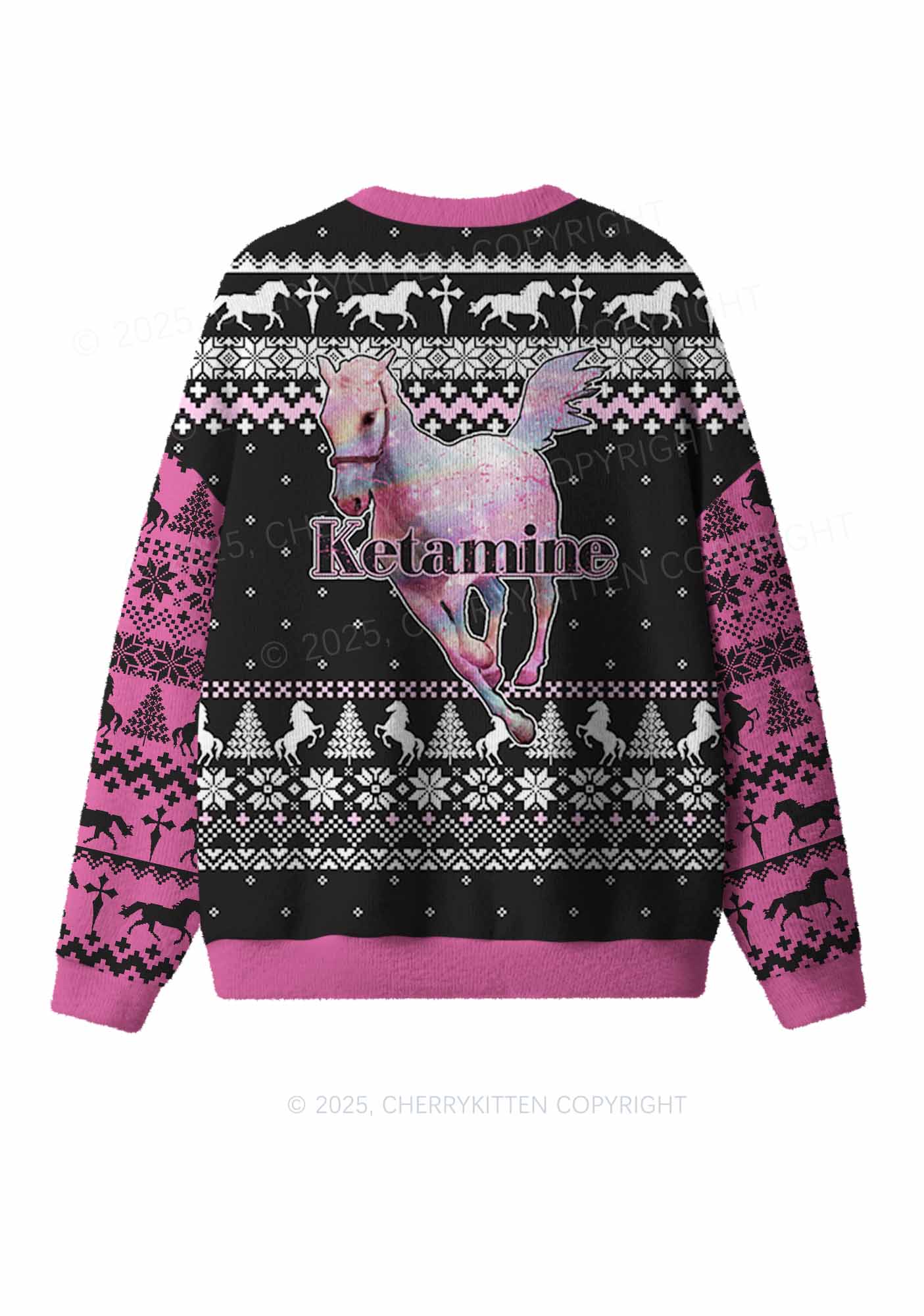 Pink Horse Y2K Christmas Knit Sweatshirt Cherrykitten