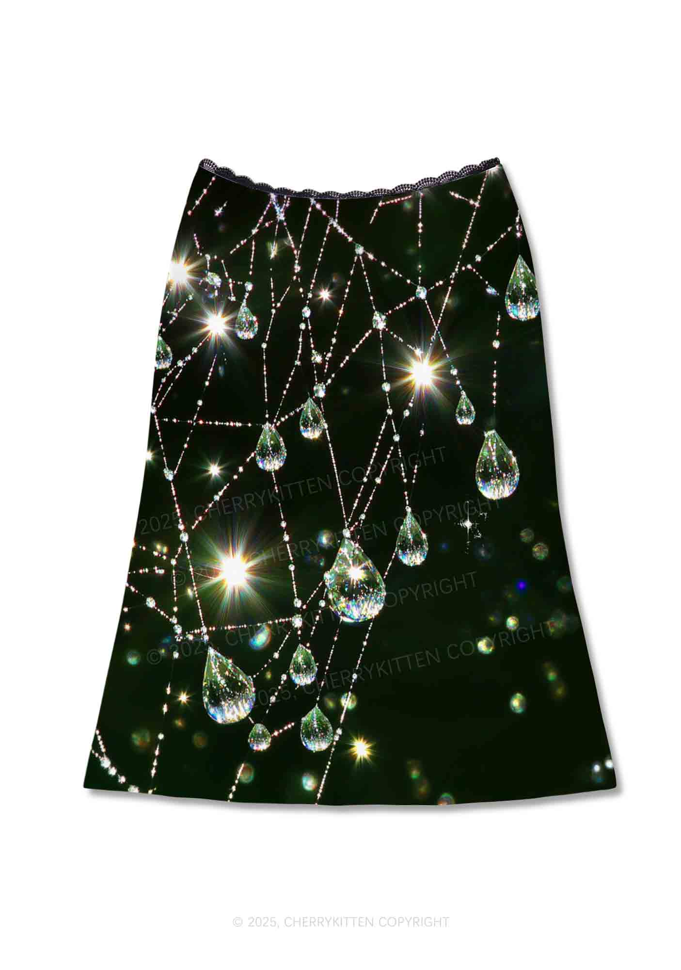 Dew Web Y2K Print Midi Skirt Cherrykitten