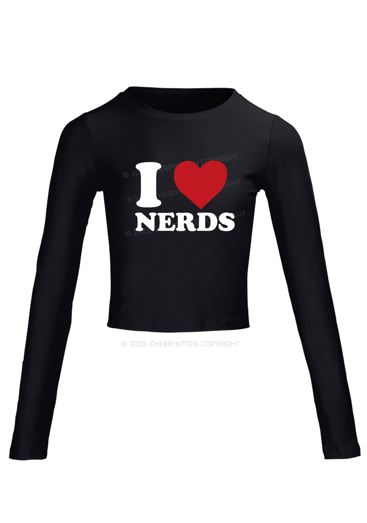 I Love Nerds Long Sleeve Crop Top Cherrykitten