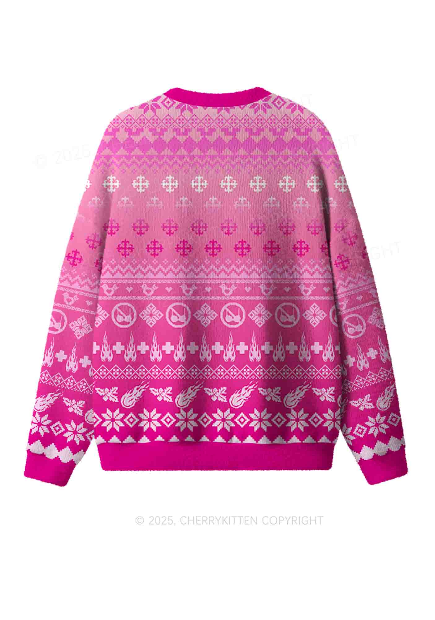 Pink Freak Y2K Christmas Knit Sweatshirt Cherrykitten