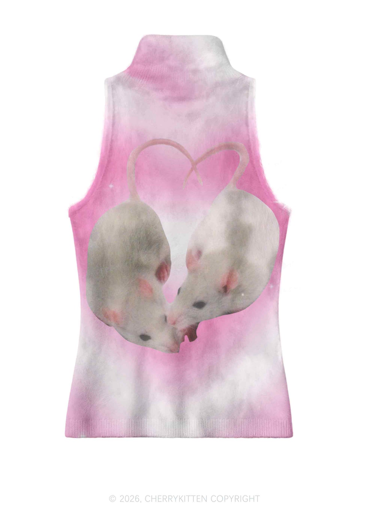Pink Sweet Rats Valentine's Day Y2K Knit Turtleneck Tank Top Cherrykitten