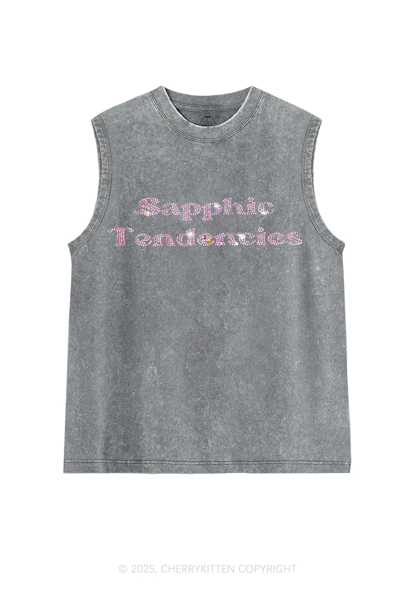 Rhinestone Sapphic Tendencies Pride Y2K Washed Muscle Tank Cherrykitten