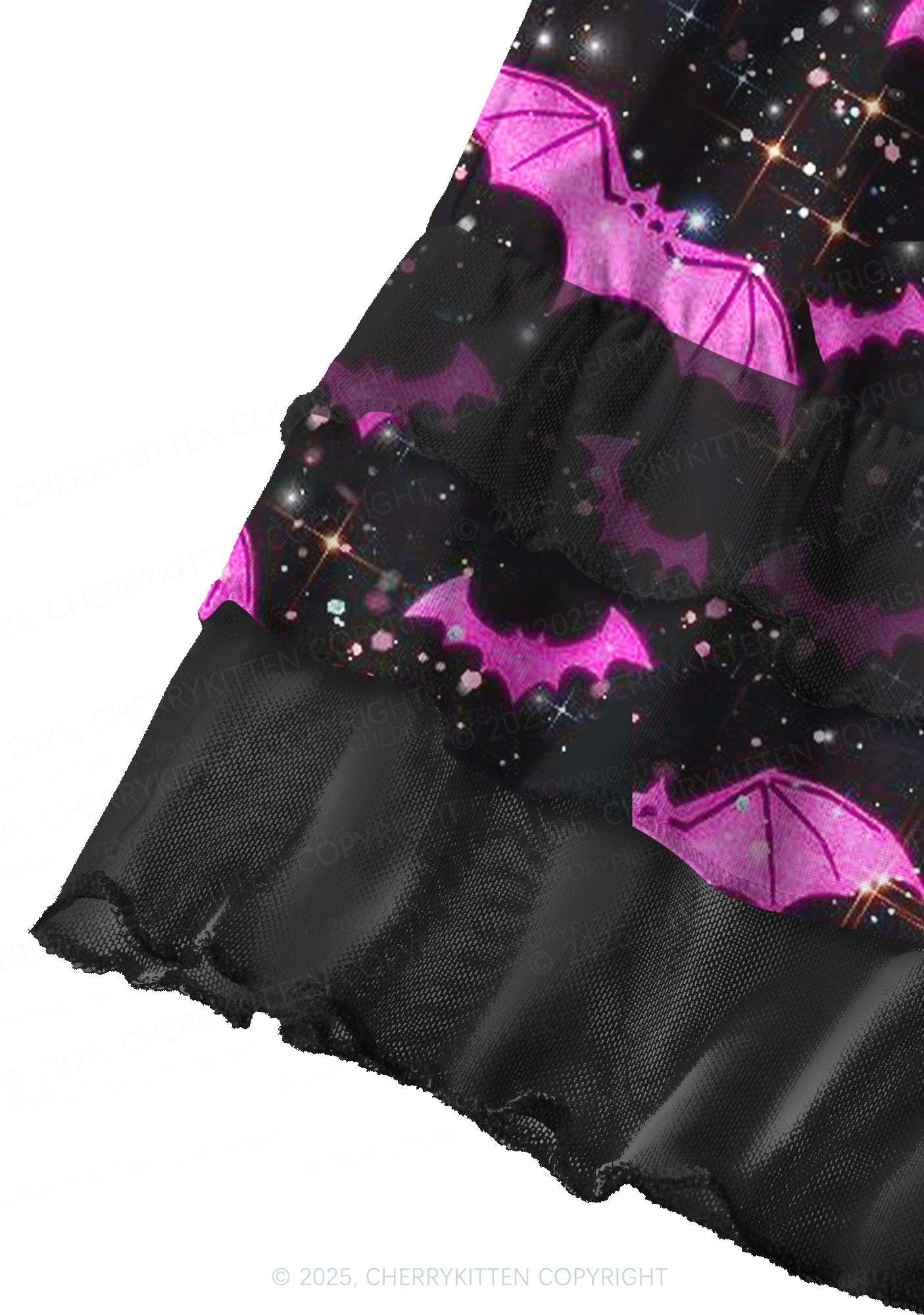 Sparkle Pink Bat Y2K Print Mini Layered Skirt Cherrykitten