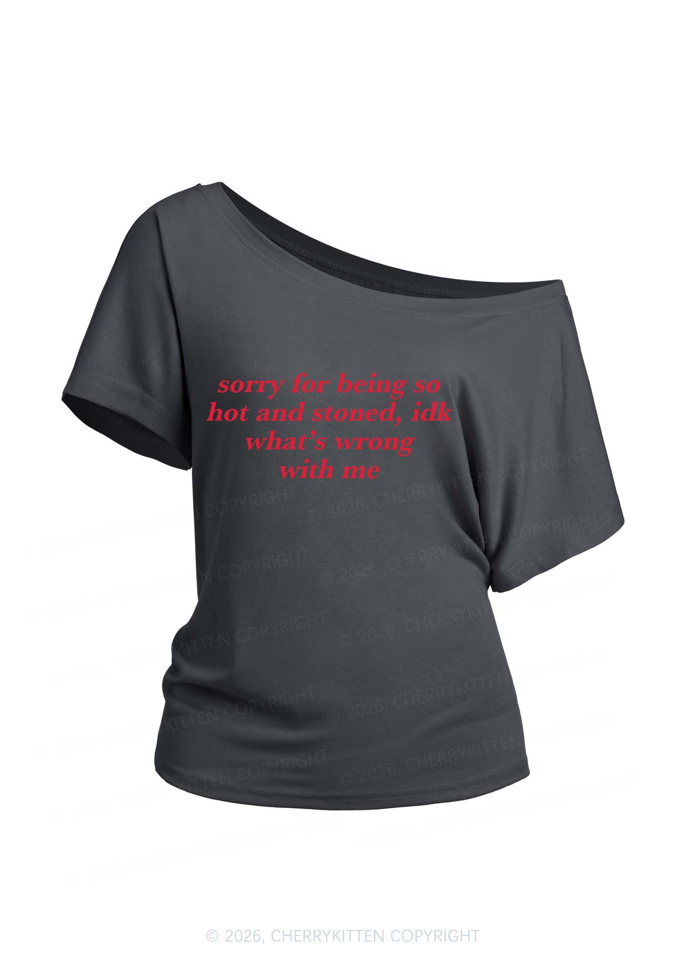 Sorry For Being Hot And Stoned Y2K Off Shoulder Tee Cherrykitten