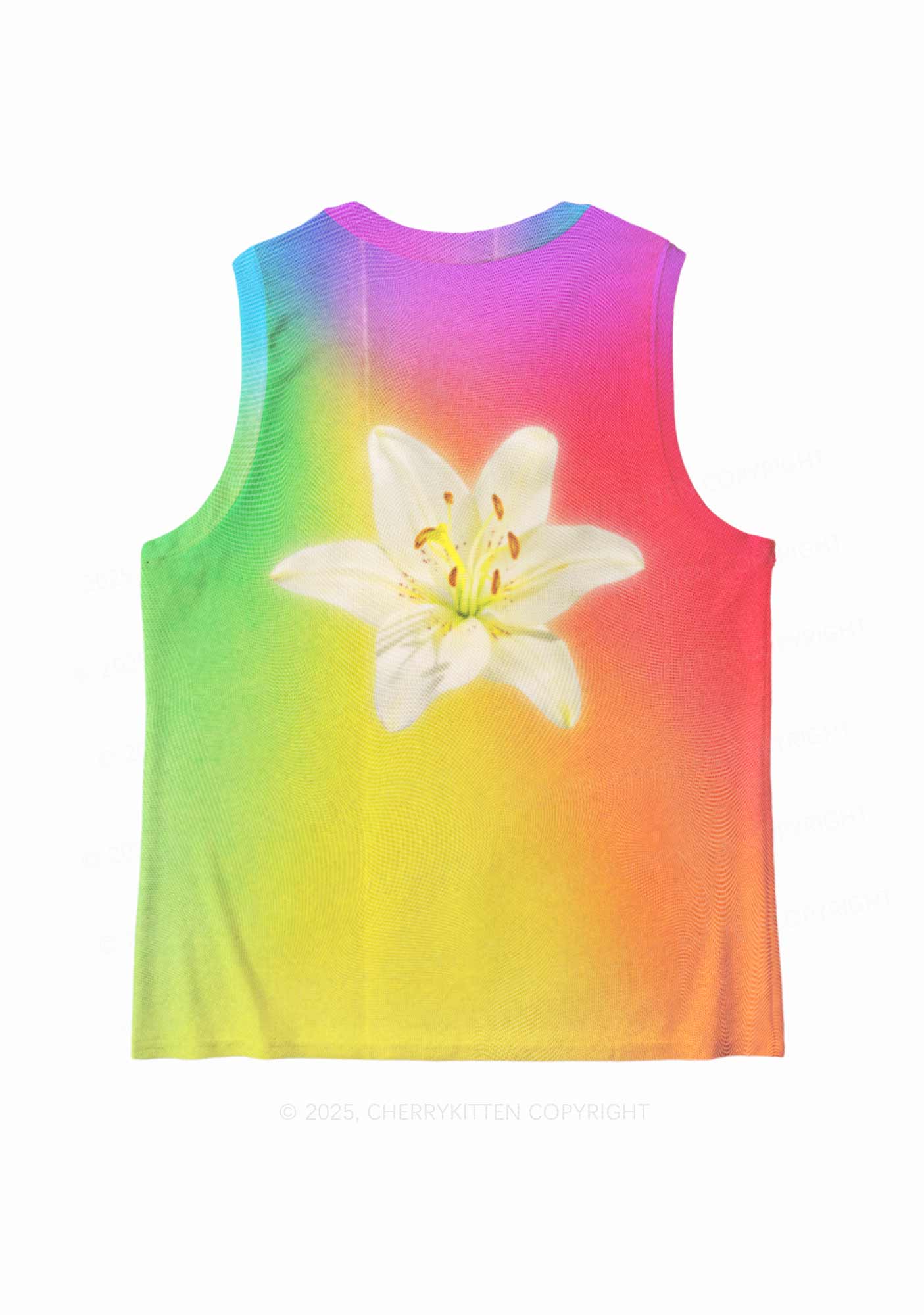 Lily in Rainbow Pride Y2K Mesh Muscle Tank Cherrykitten
