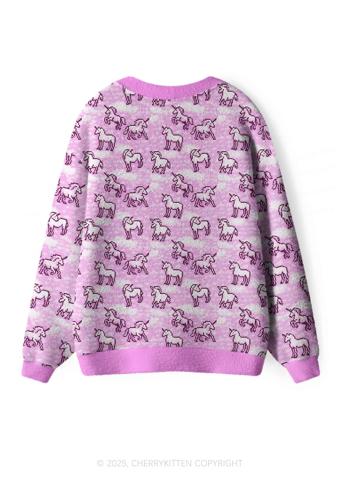 Pink Unicorn Y2K Christmas Cardigan Knit Sweatshirt Cherrykitten