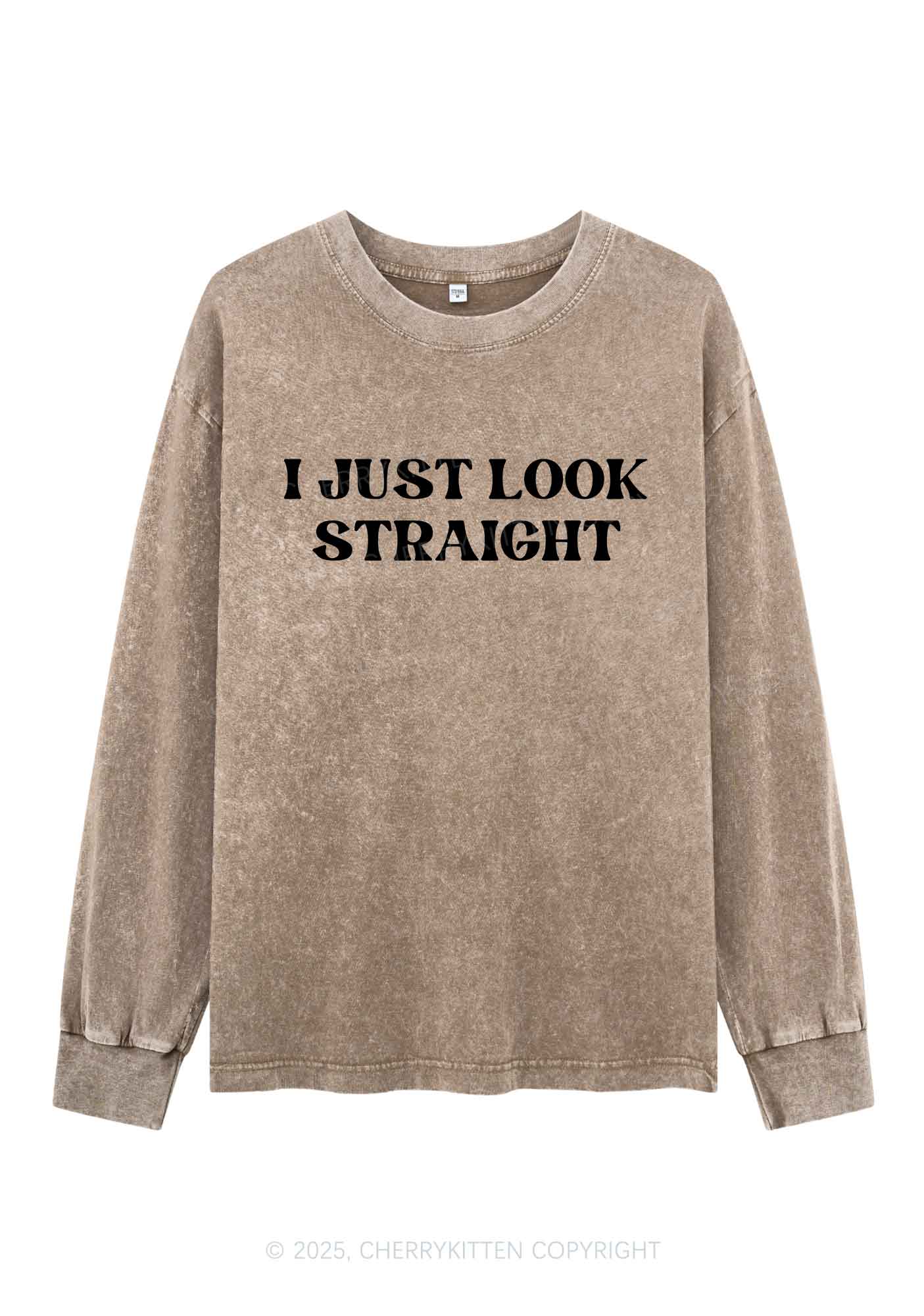 I Just Look Straight Y2K Washed Long Sleeves Cherrykitten