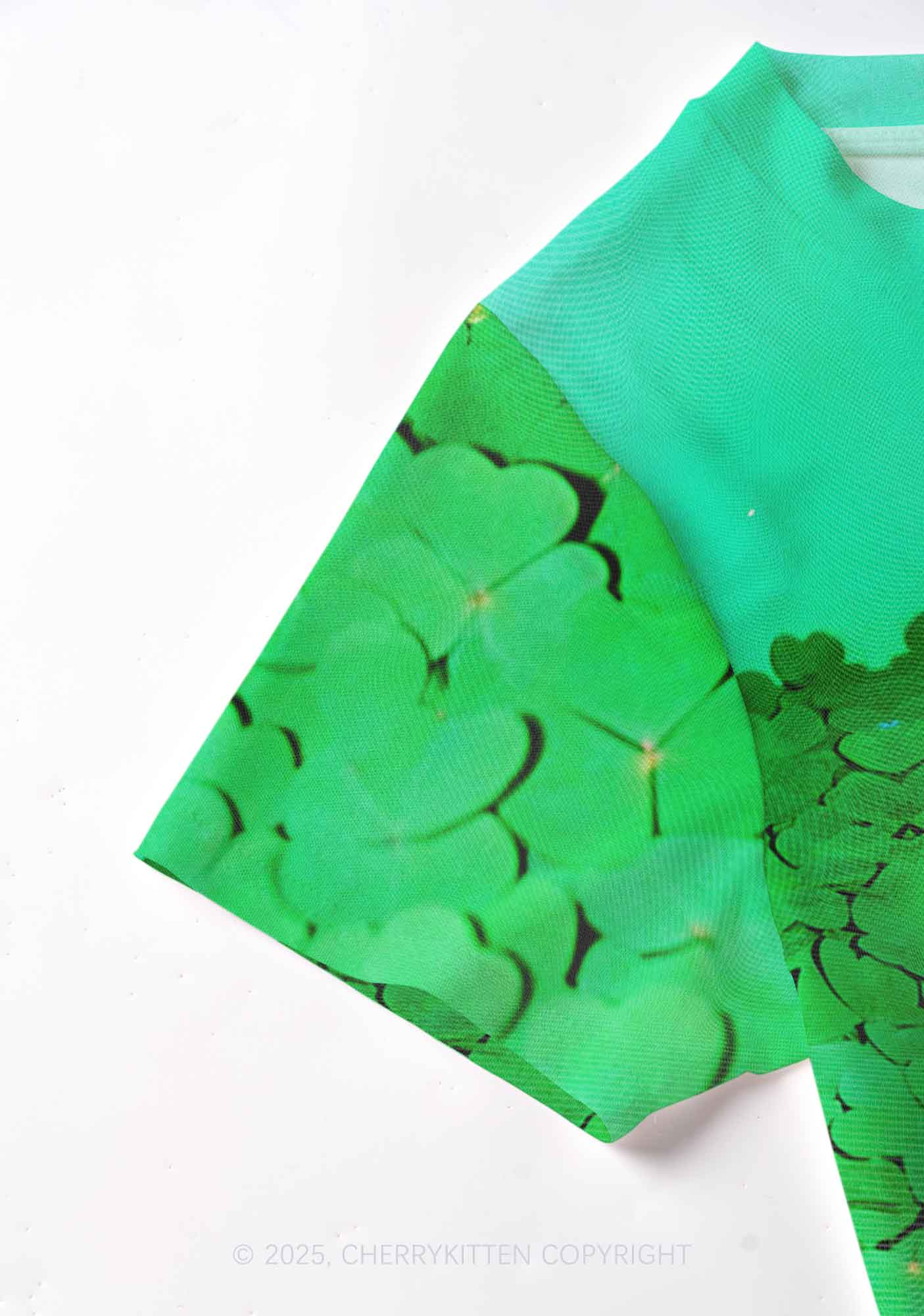 Clover Bear St Patricks Y2K Mesh Crop Top Cherrykitten