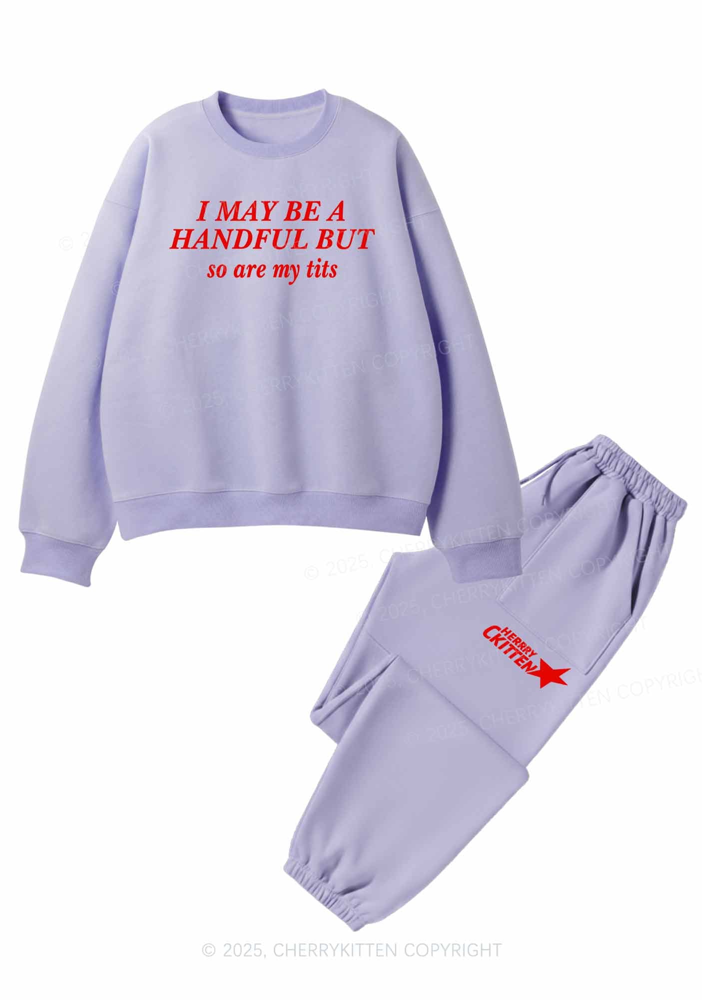 I May Be A Handful Y2K Fleece Sweatshirts Set Cherrykitten