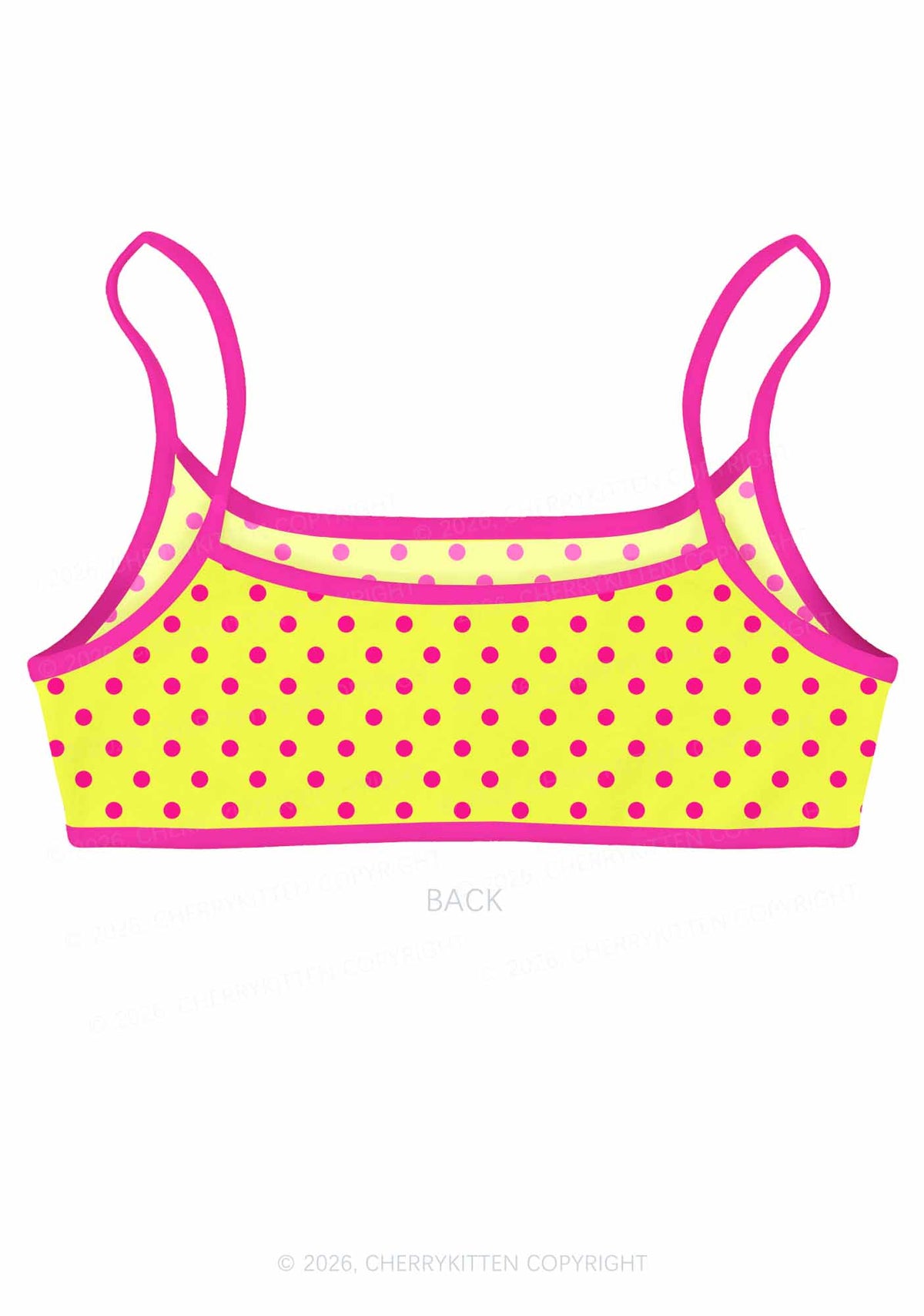 Hot Pink Dots On Yellow Y2K Print Super Crop Cami Cherrykitten