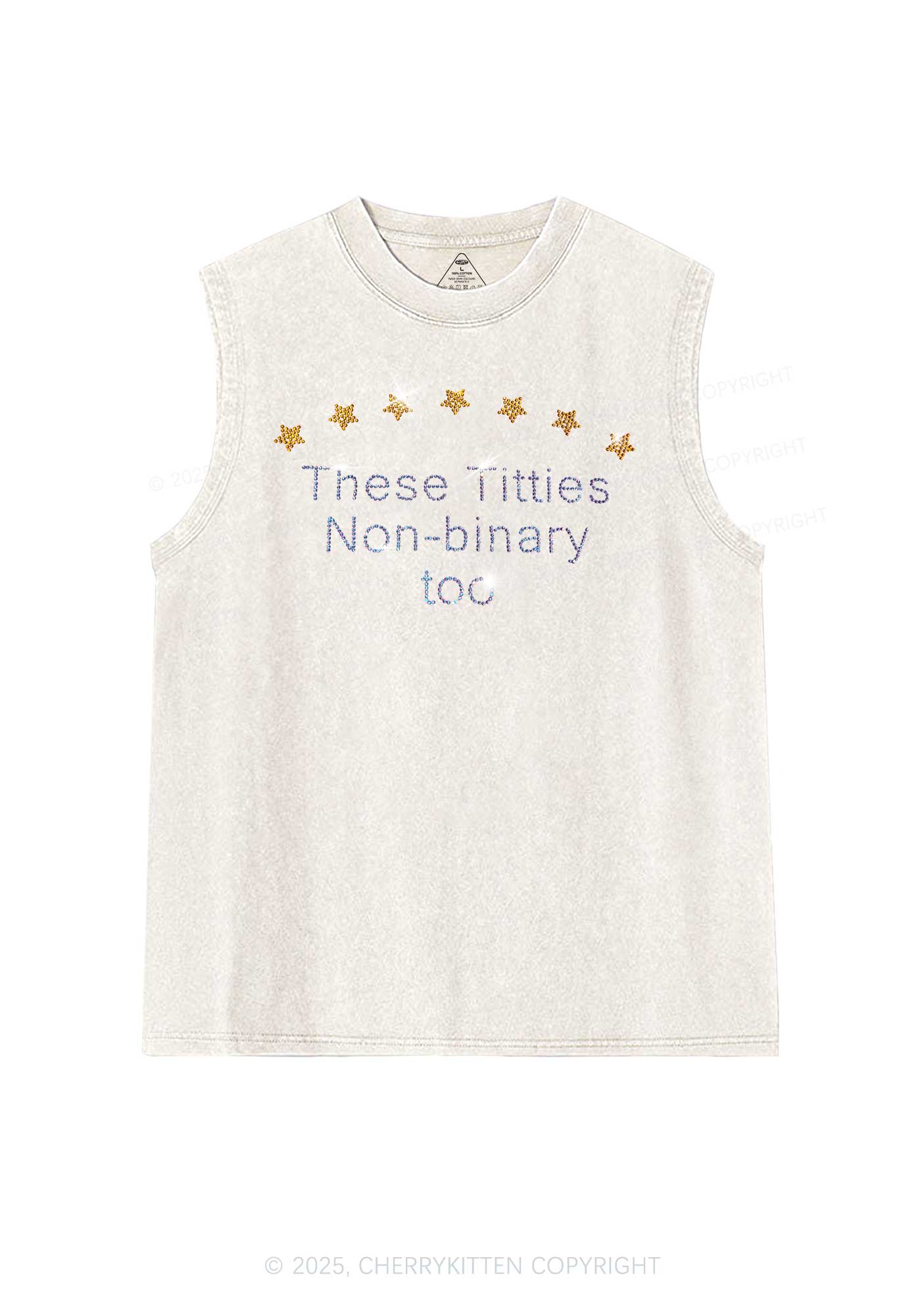 Rhinestone Txtties Nonbinary Too Y2K Washed Muscle Tank Cherrykitten