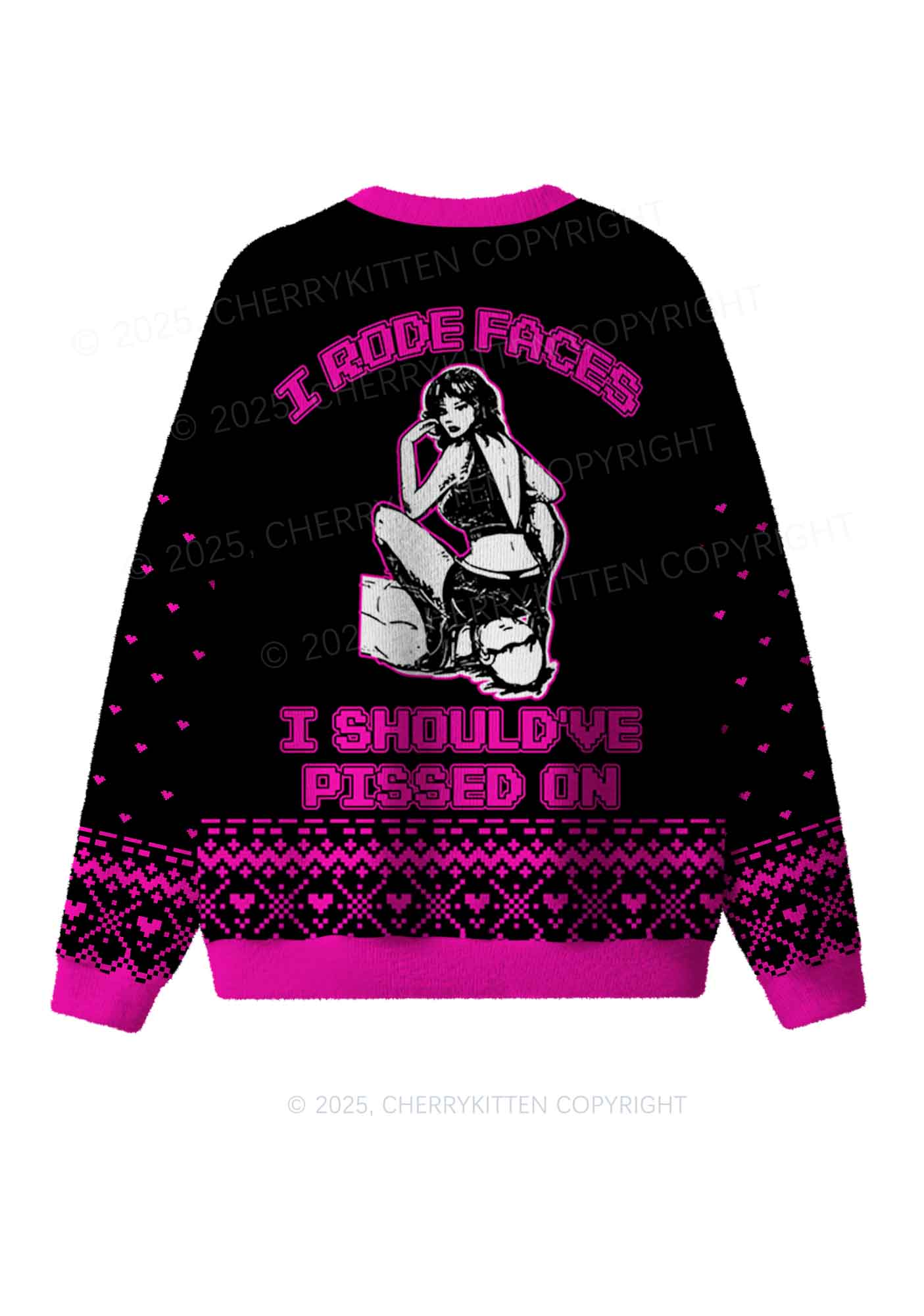 Hot Pink I Rode Faces Y2K Christmas Knit Sweatshirt Cherrykitten