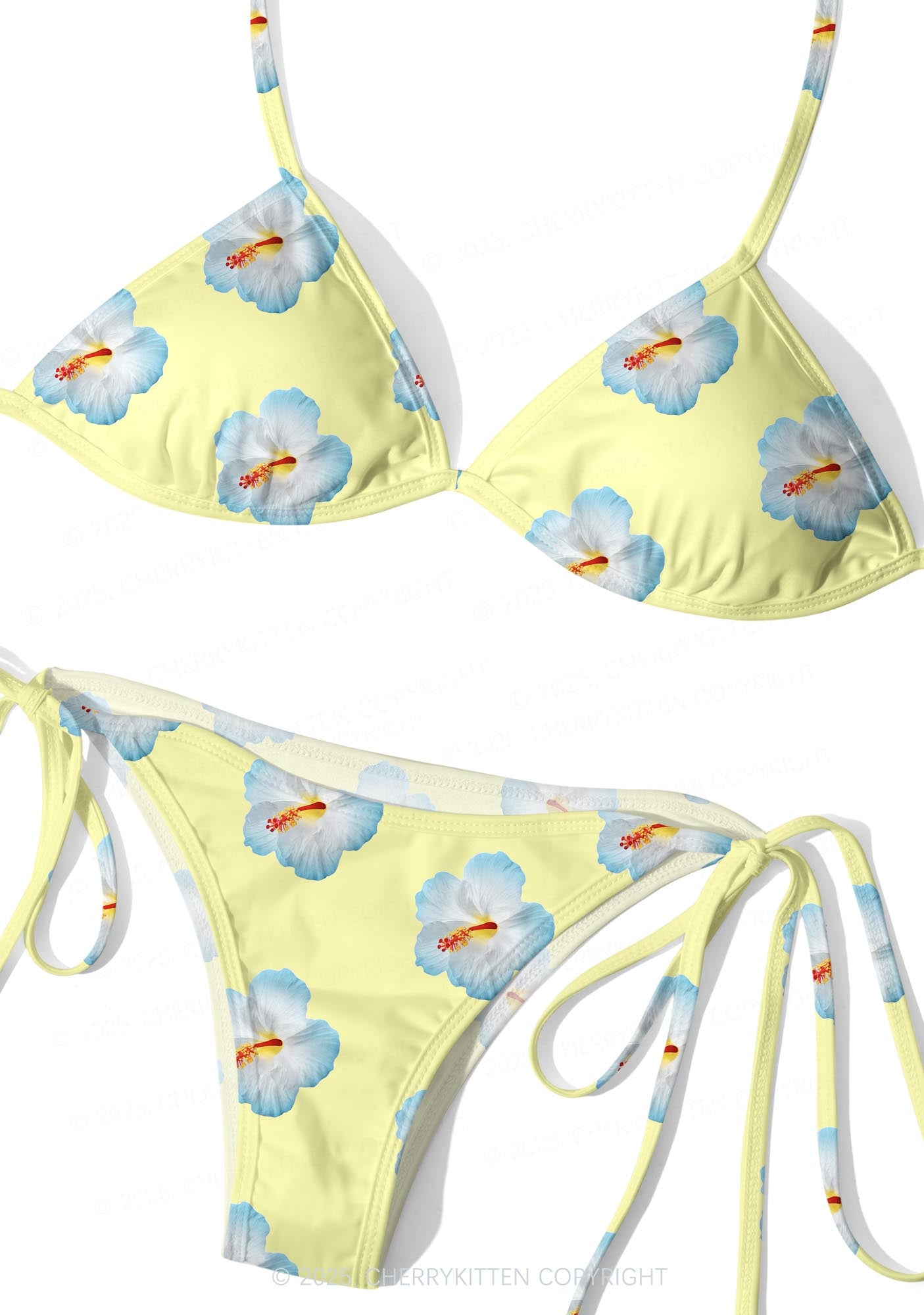 Blue Flowers Y2K Print Bikini Set Cherrykitten